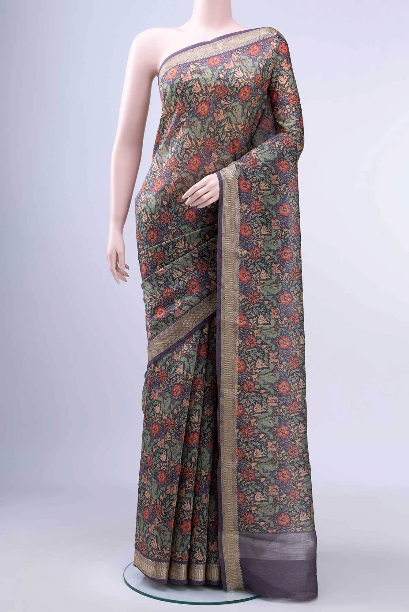 Grey Chanderi Silk Cotton Saree