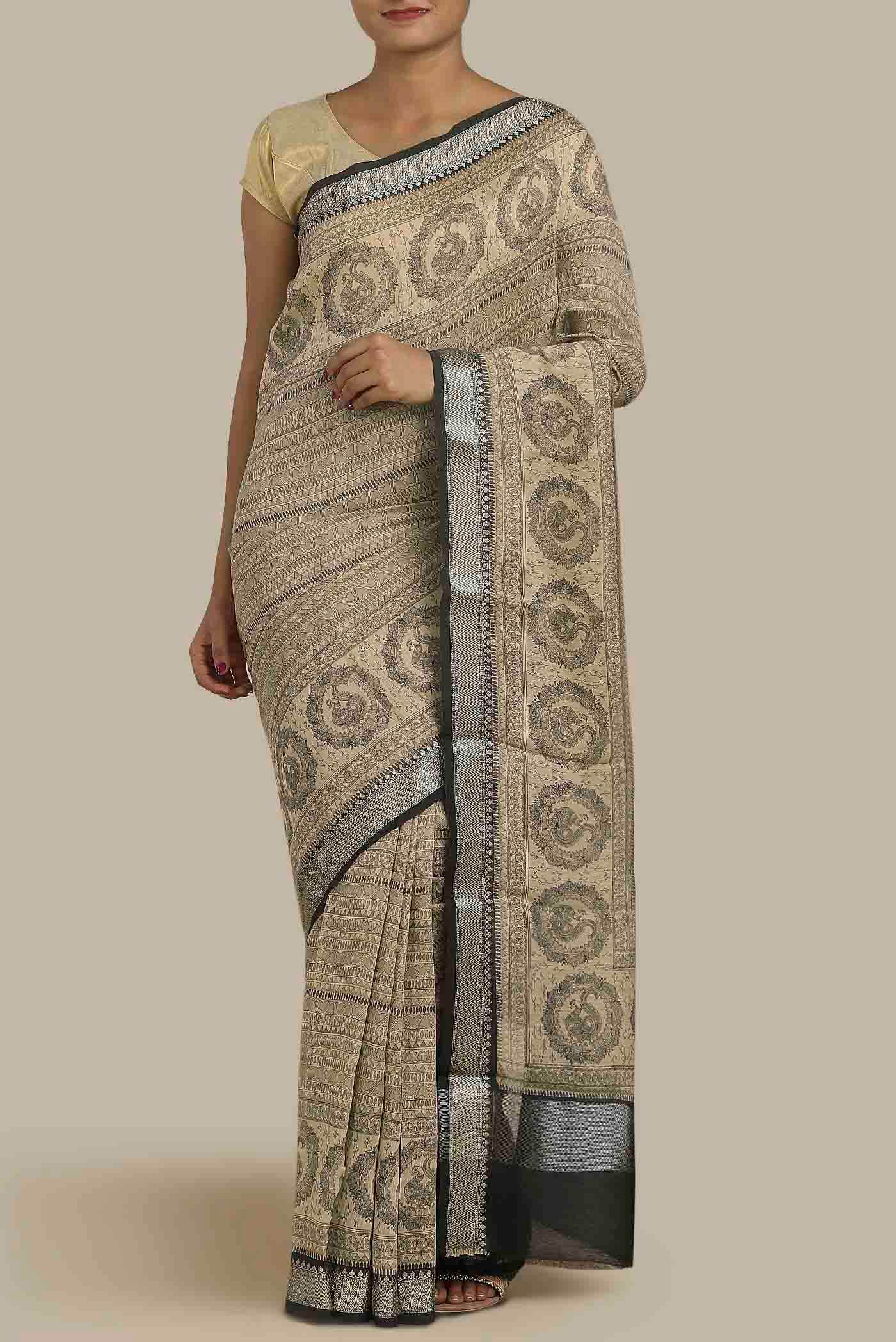 Beige Bhagalpuri Tussar Silk Saree