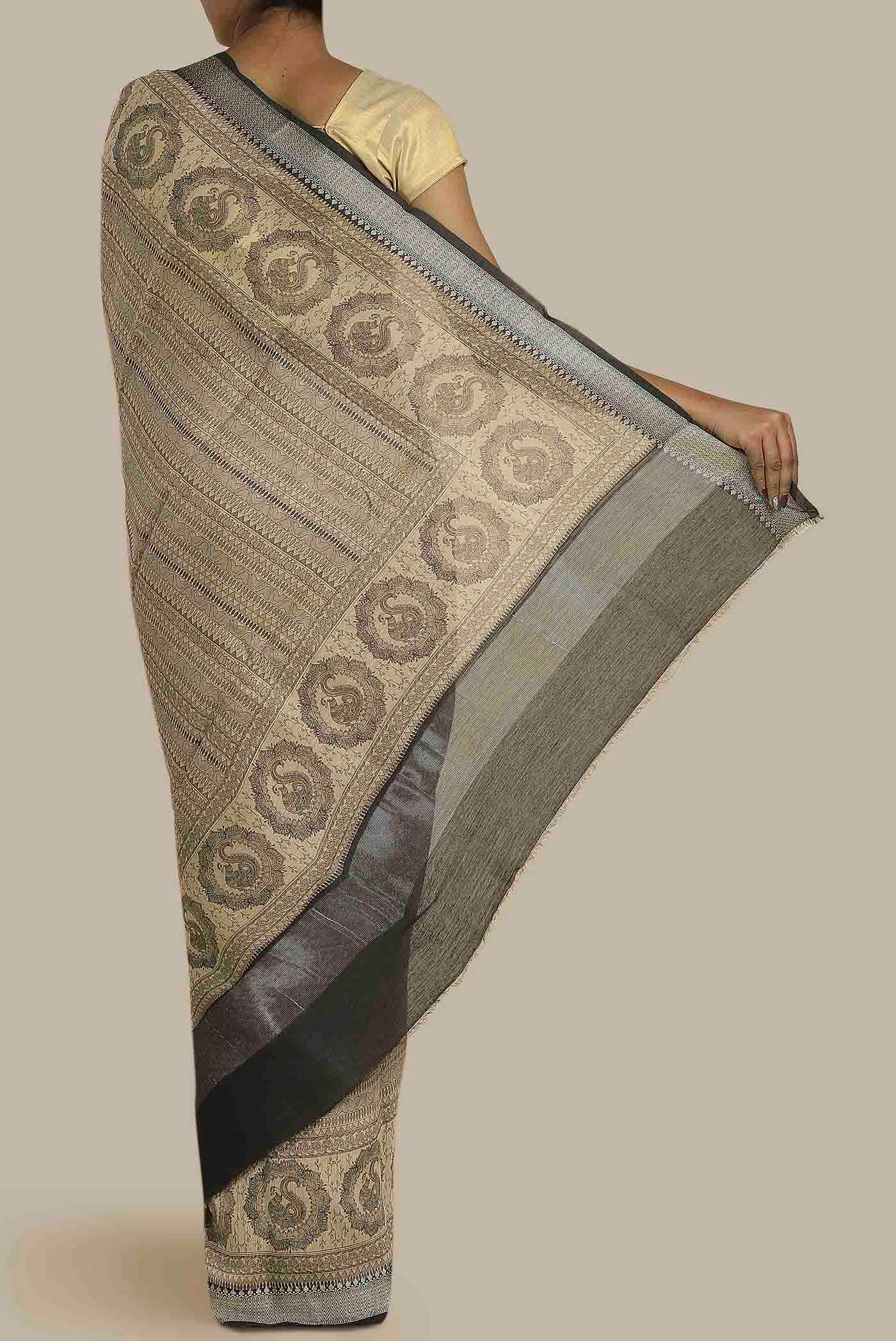 Beige Bhagalpuri Tussar Silk Saree