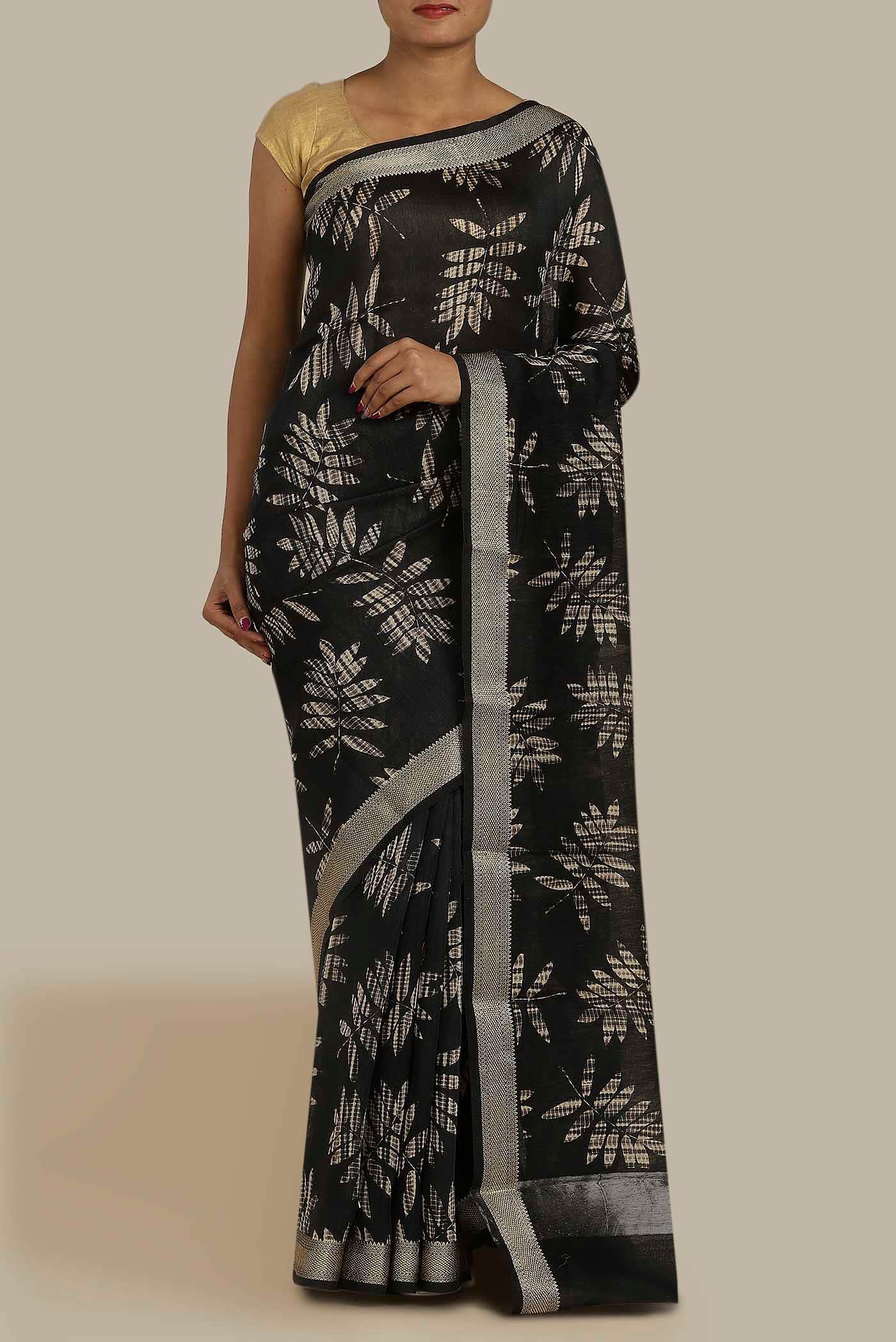 Black Tussar Silk Saree