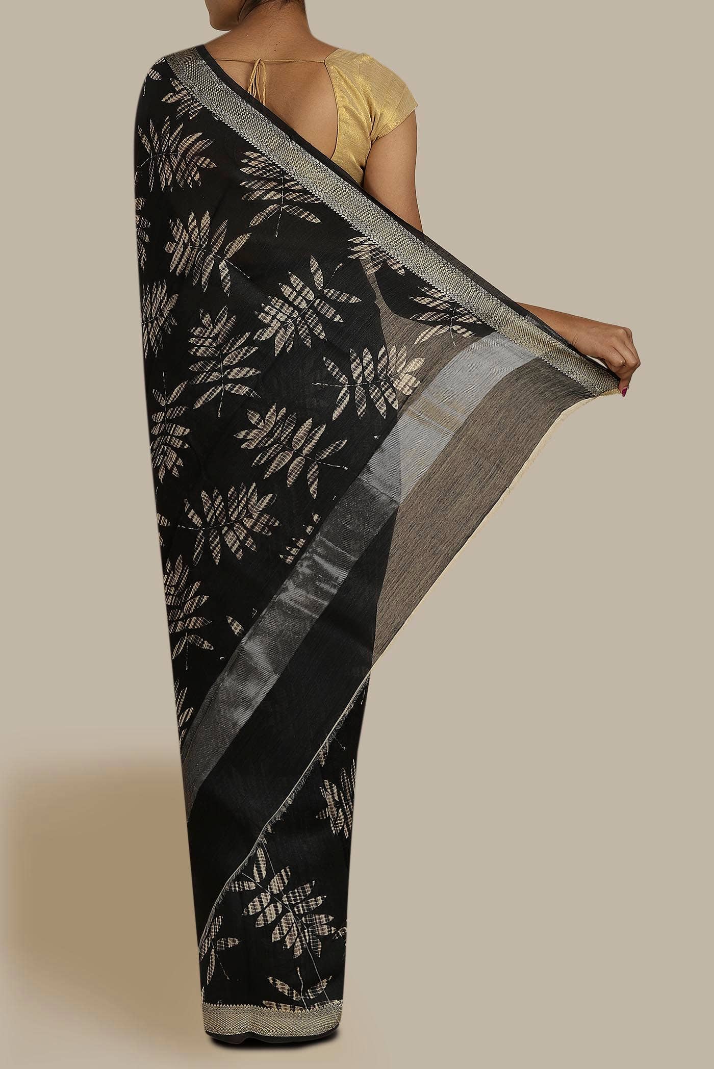 Black Tussar Silk Saree