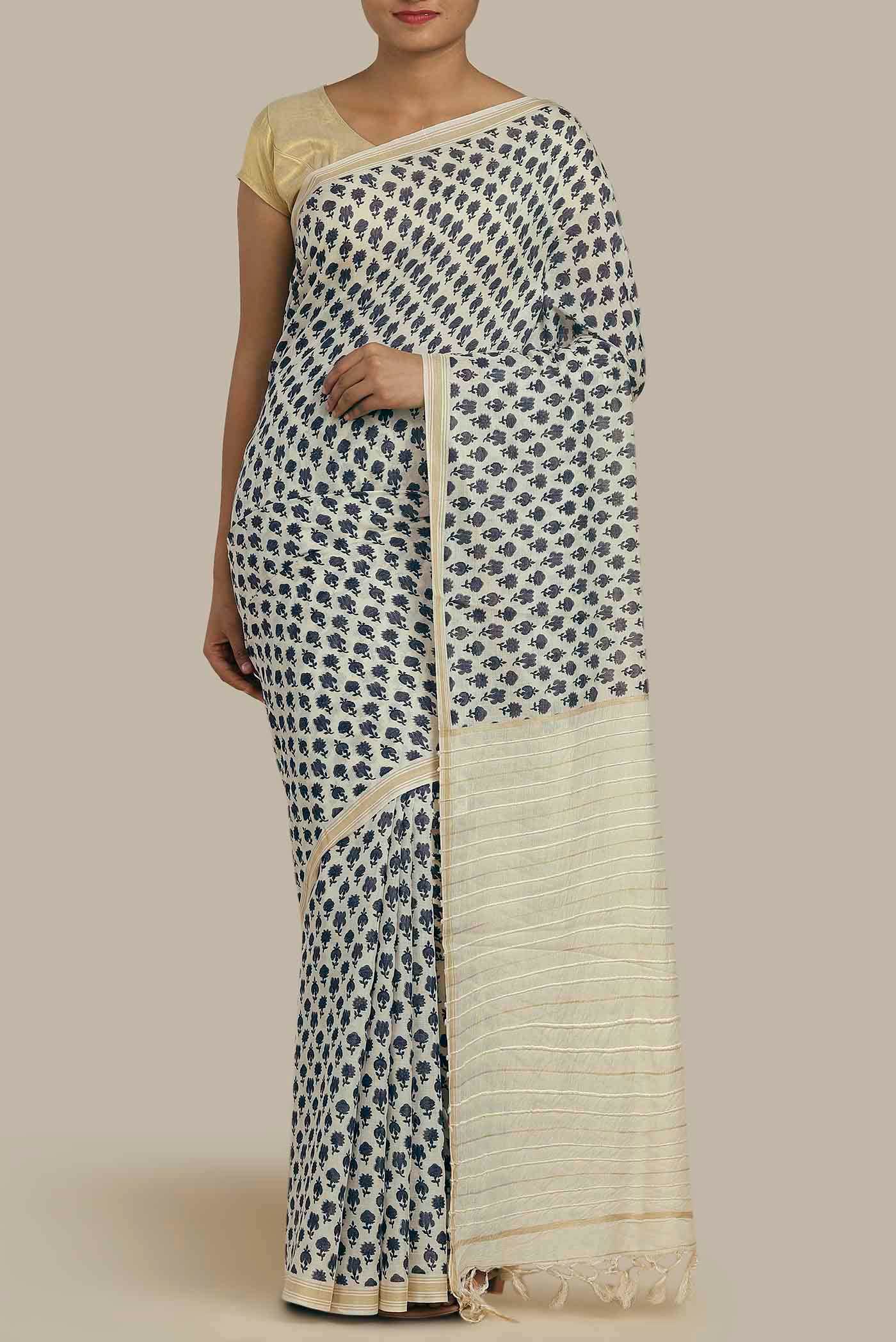 Cream Tussar Silk Saree
