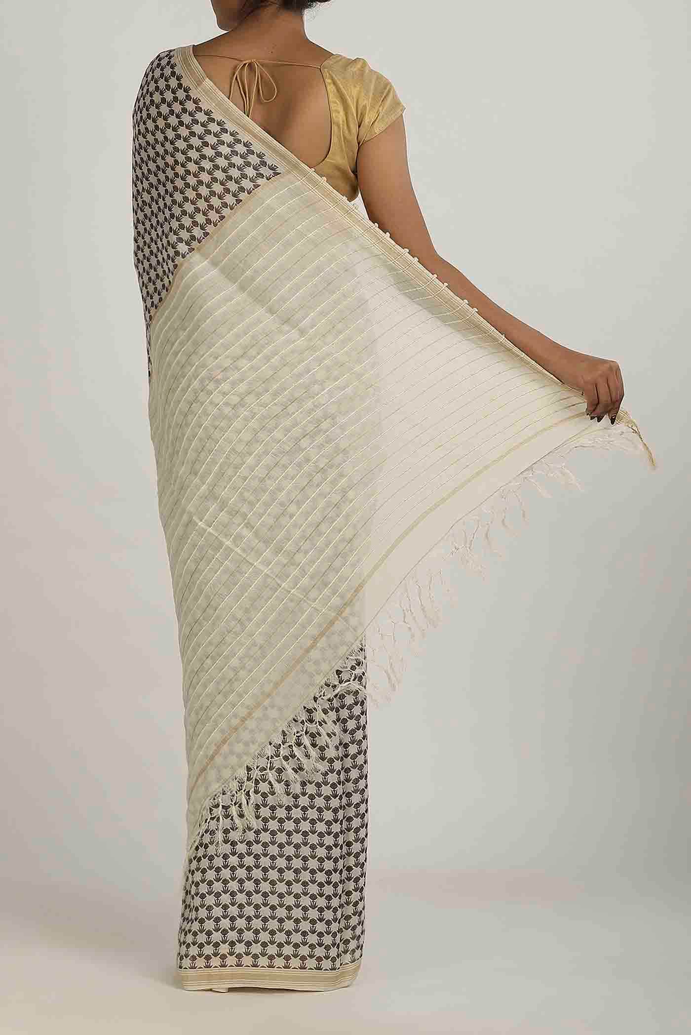 Off White Tussar Saree