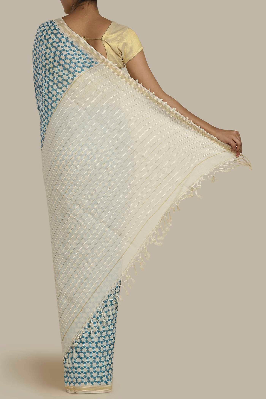 Cream Tussar Silk Saree