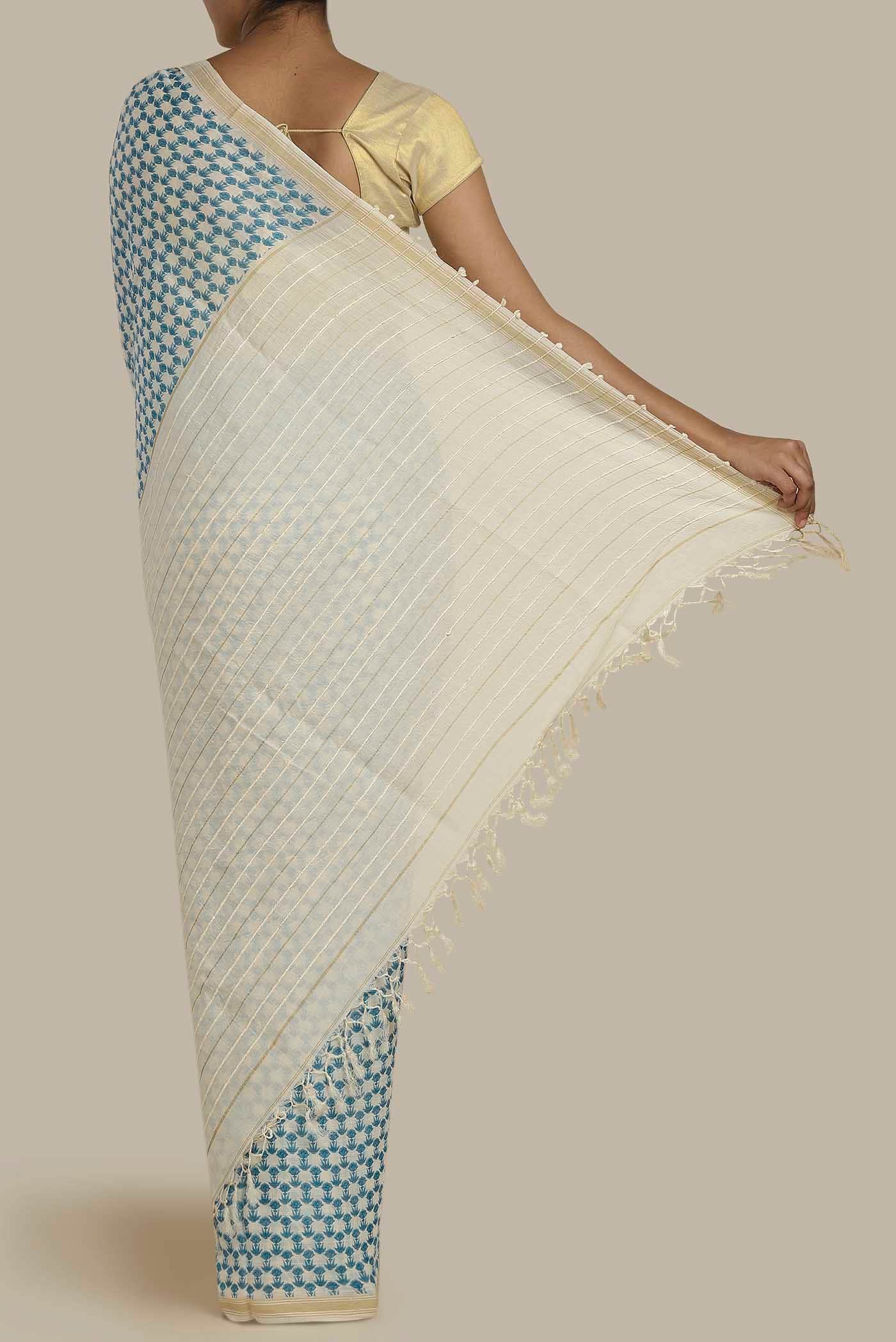 Cream Tussar Silk Saree