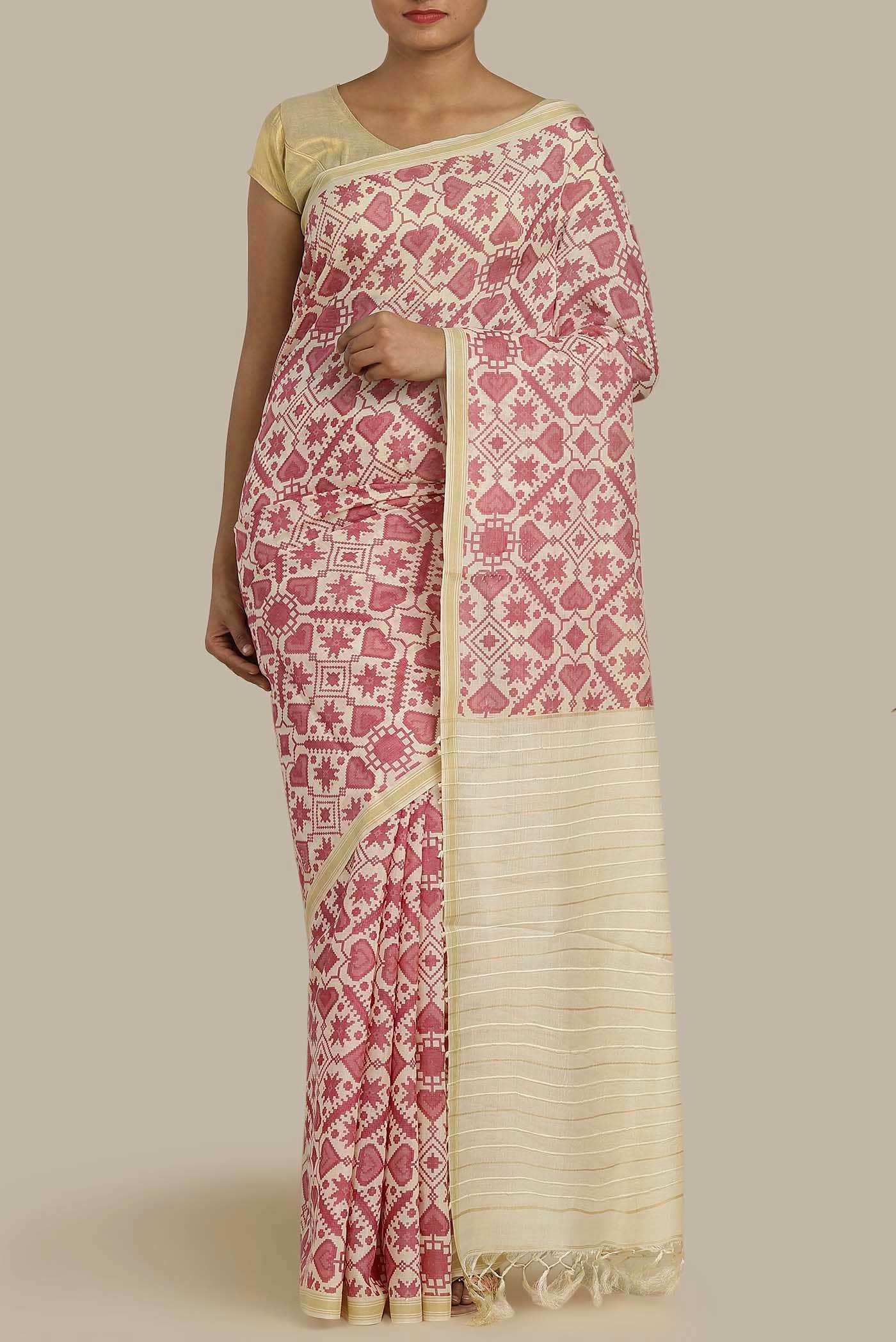 Cream Tussar Silk Saree