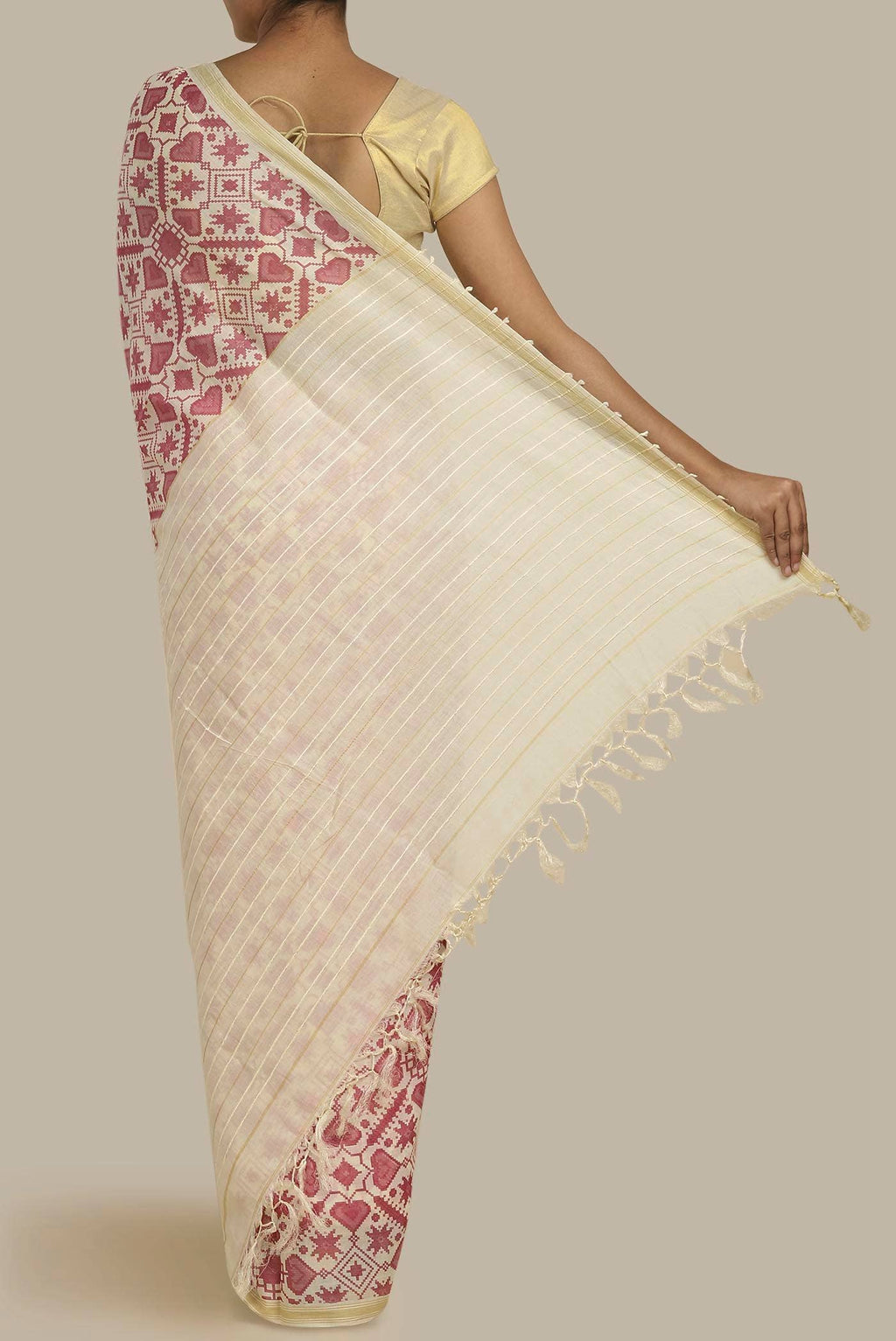 Cream Tussar Silk Saree