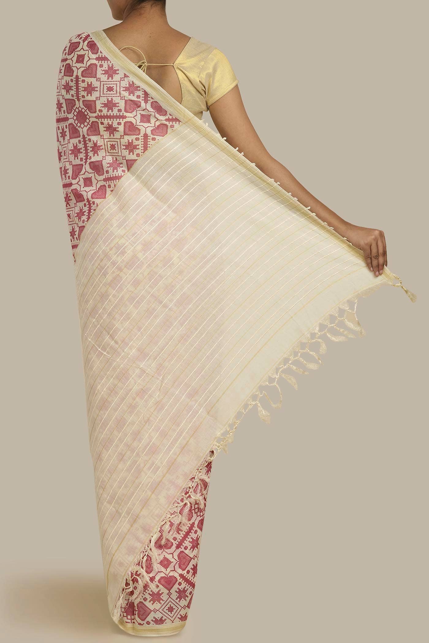 Cream Tussar Silk Saree
