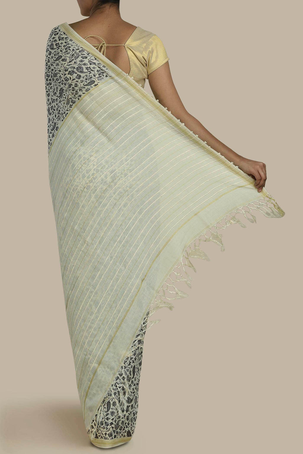 Cream Tussar Silk Saree