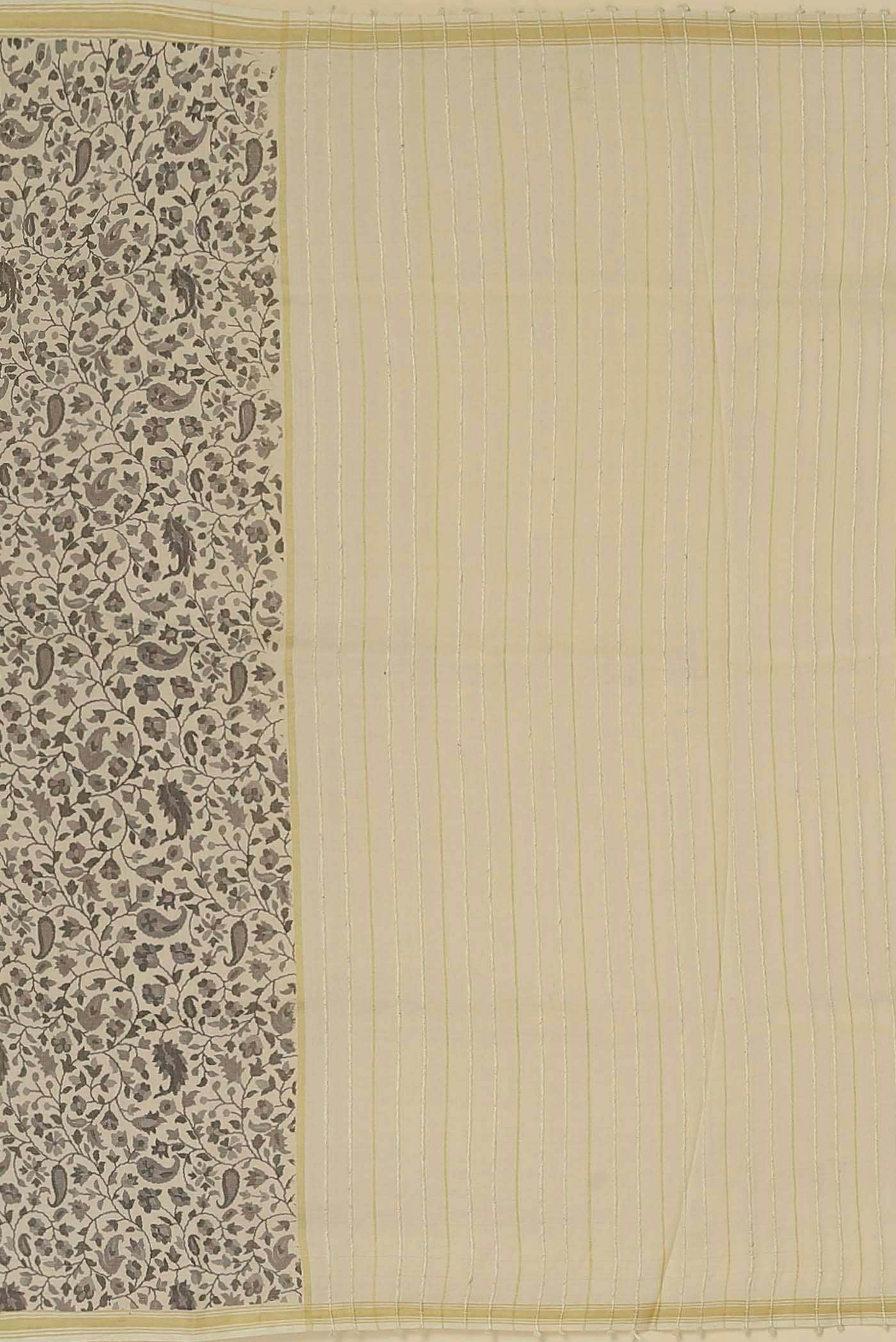 Cream Tussar Silk Saree