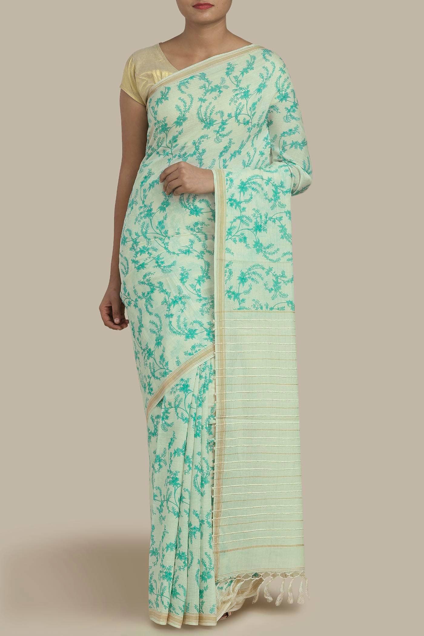 Cream Tussar Silk Saree