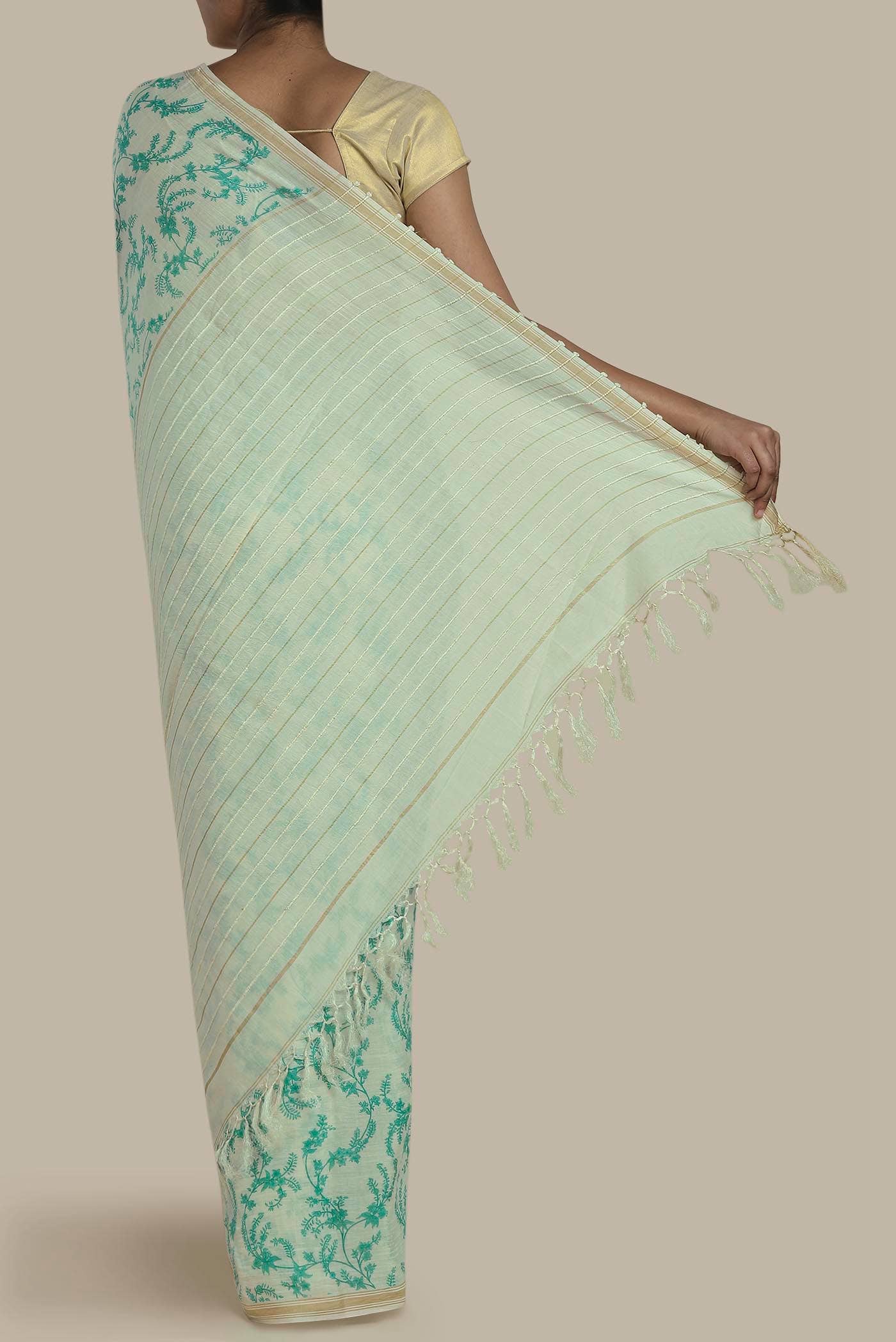 Cream Tussar Silk Saree