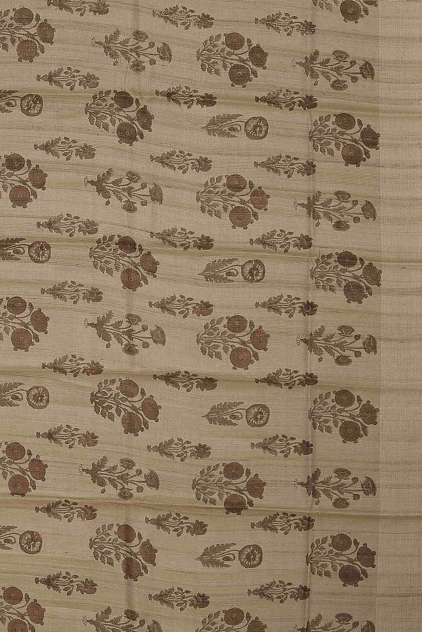 Beige Tussar Silk Saree