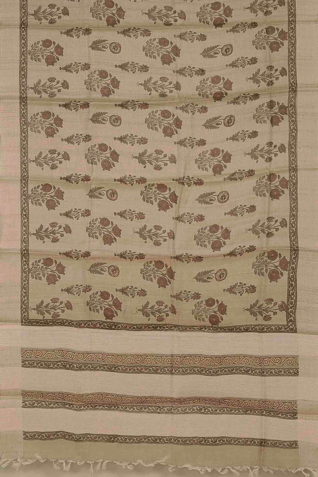 Beige Tussar Silk Saree