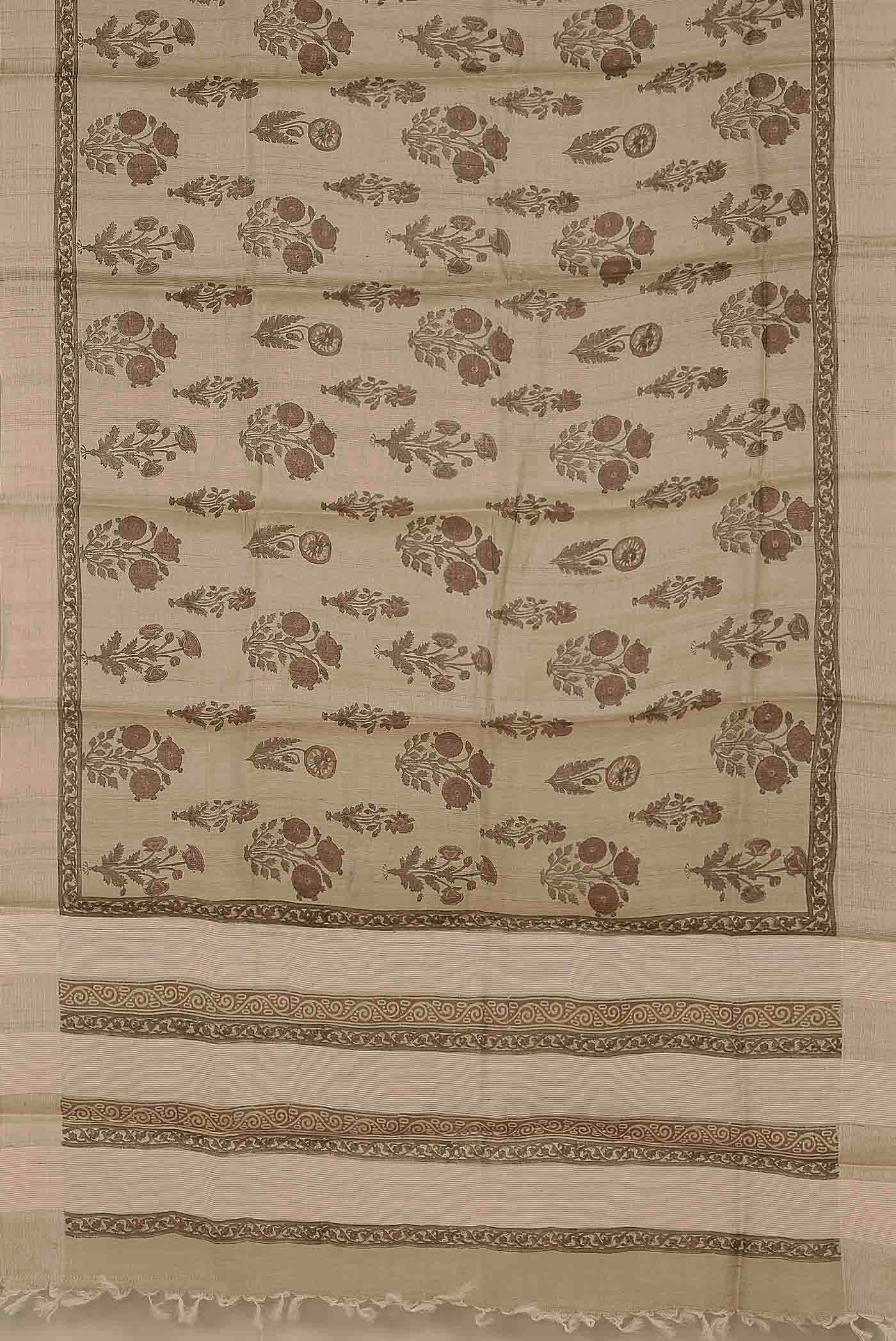 Beige Tussar Silk Saree