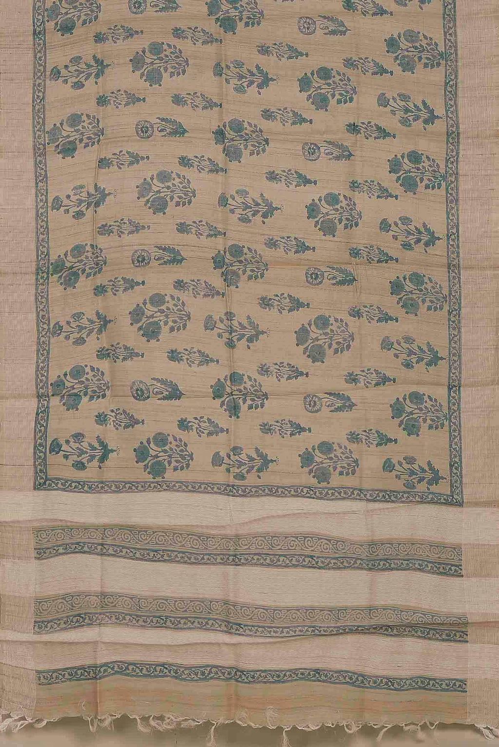 Beige Tussar Silk Saree