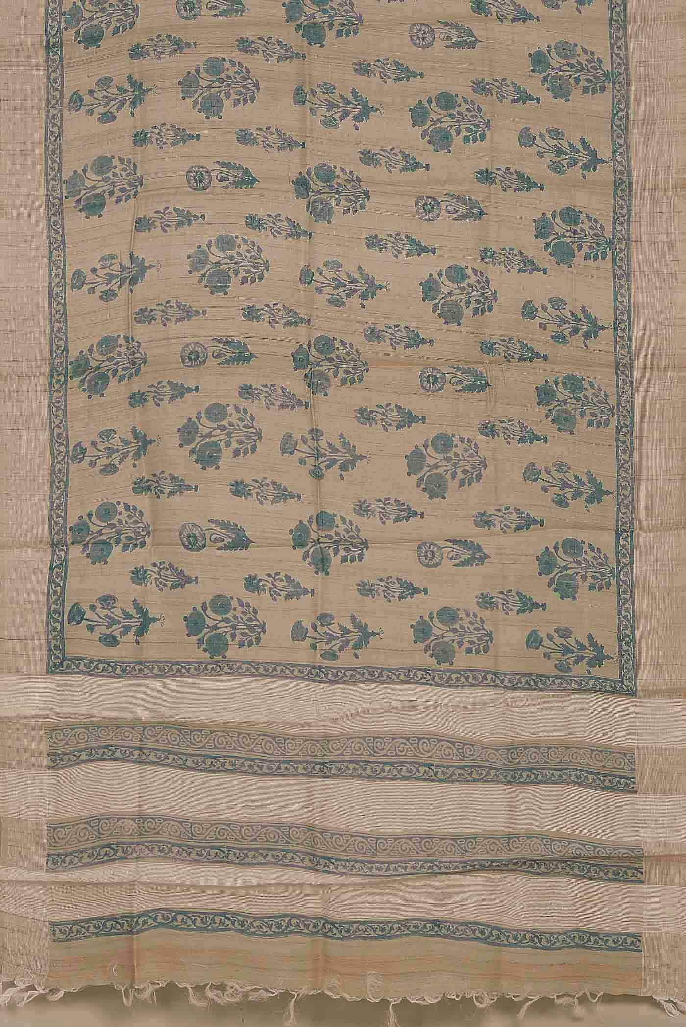 Beige Tussar Silk Saree