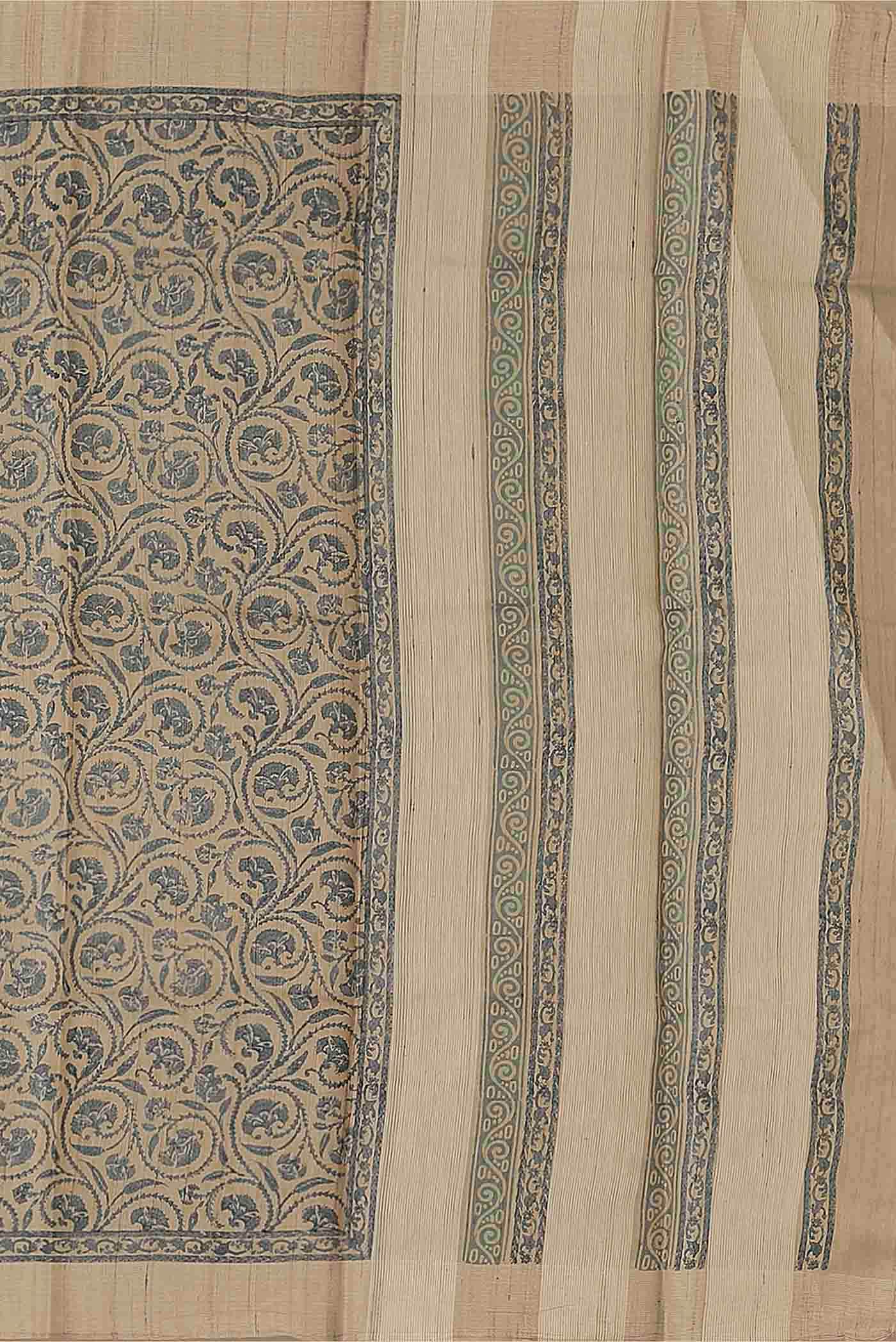 Beige Tussar Silk Saree