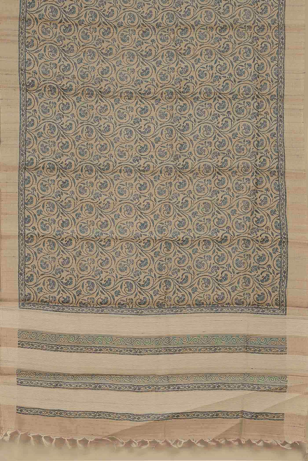 Beige Tussar Silk Saree