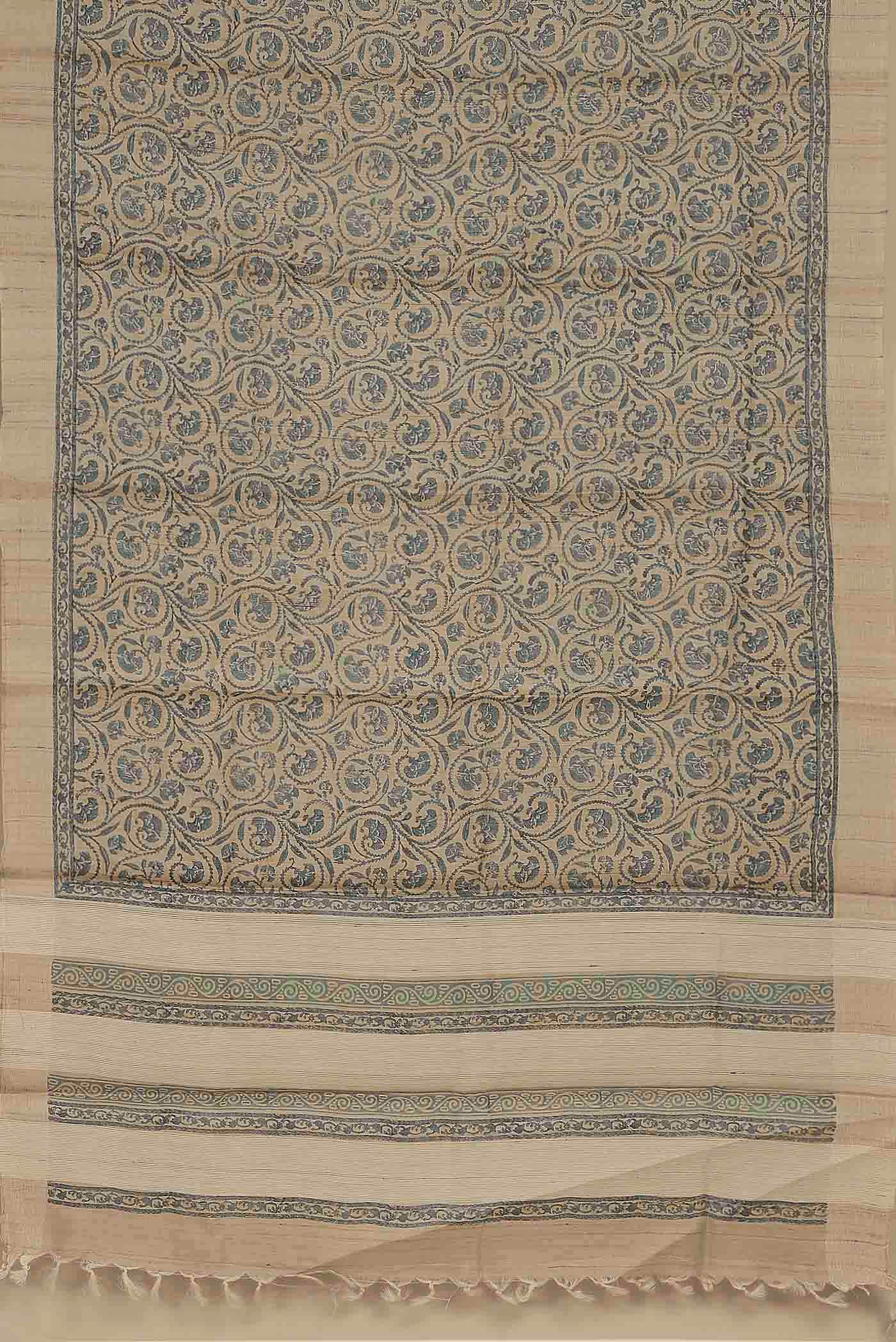 Beige Tussar Silk Saree