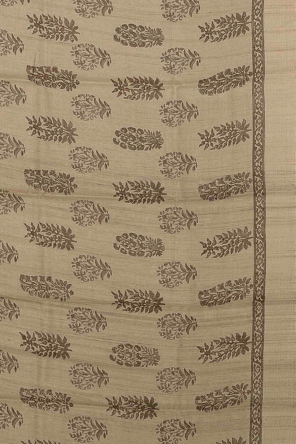 Beige Tussar Silk Saree