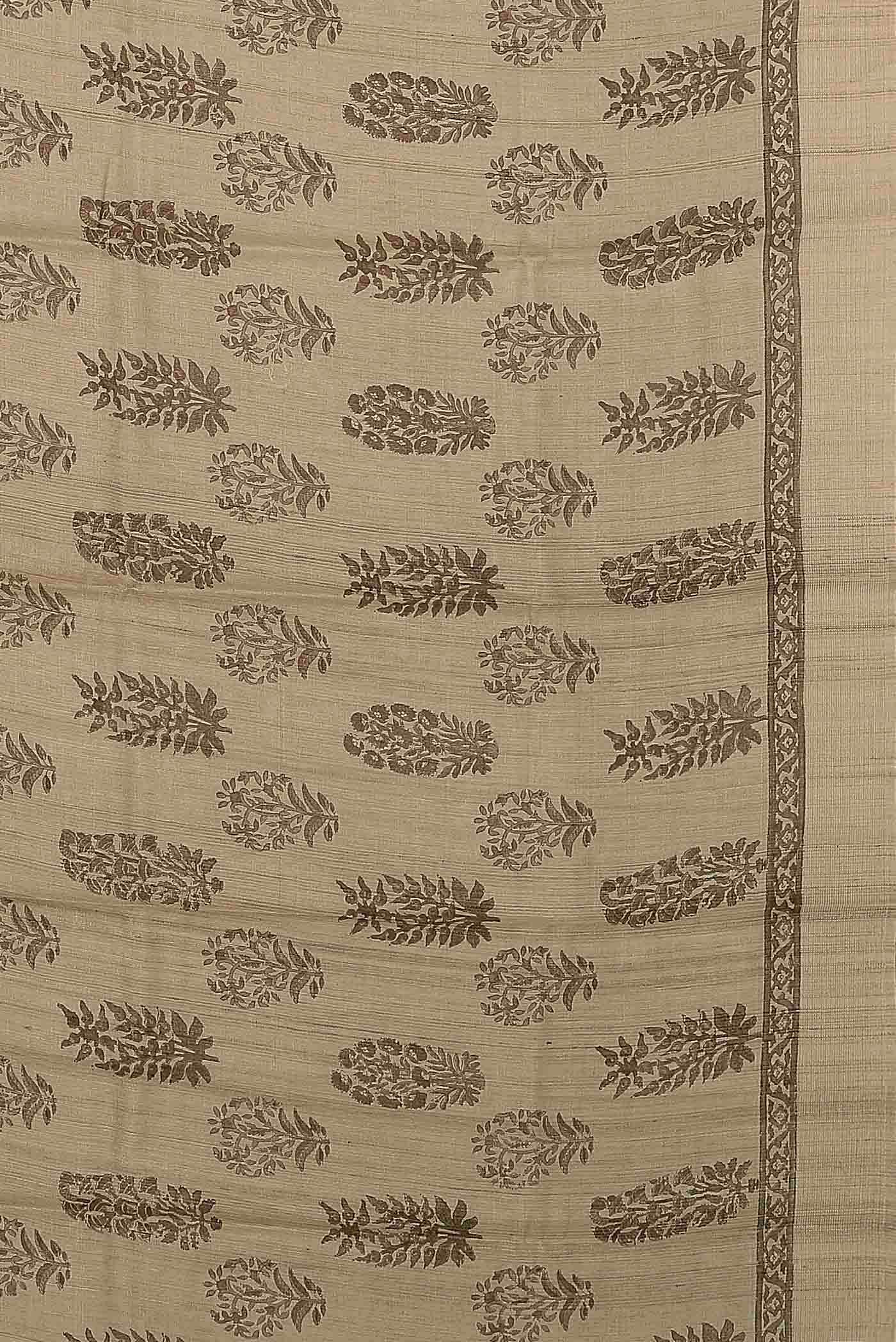 Beige Tussar Silk Saree
