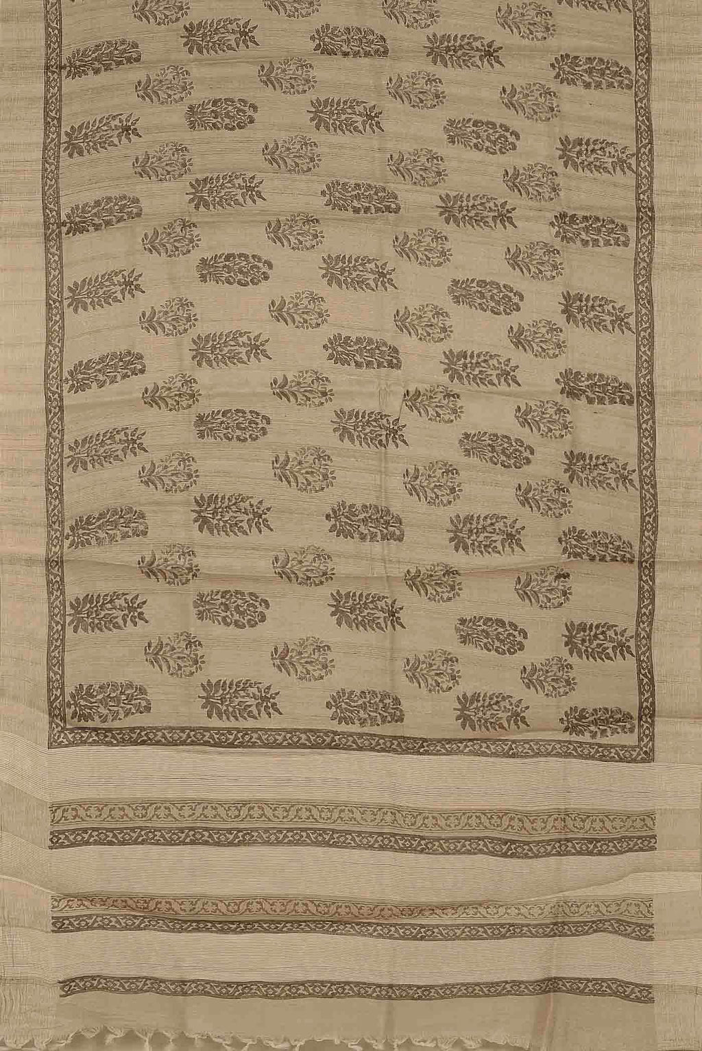 Beige Tussar Silk Saree