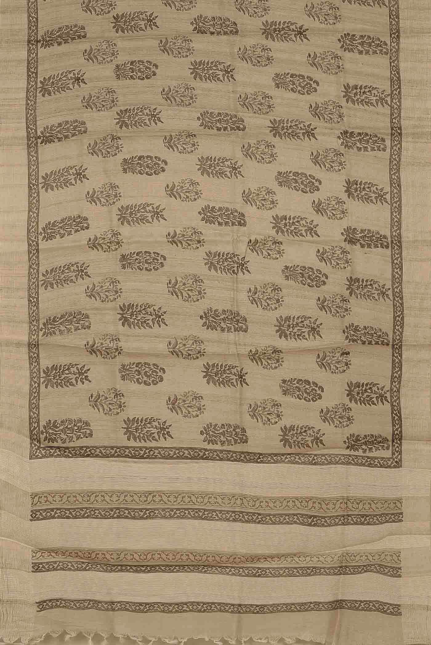 Beige Tussar Silk Saree