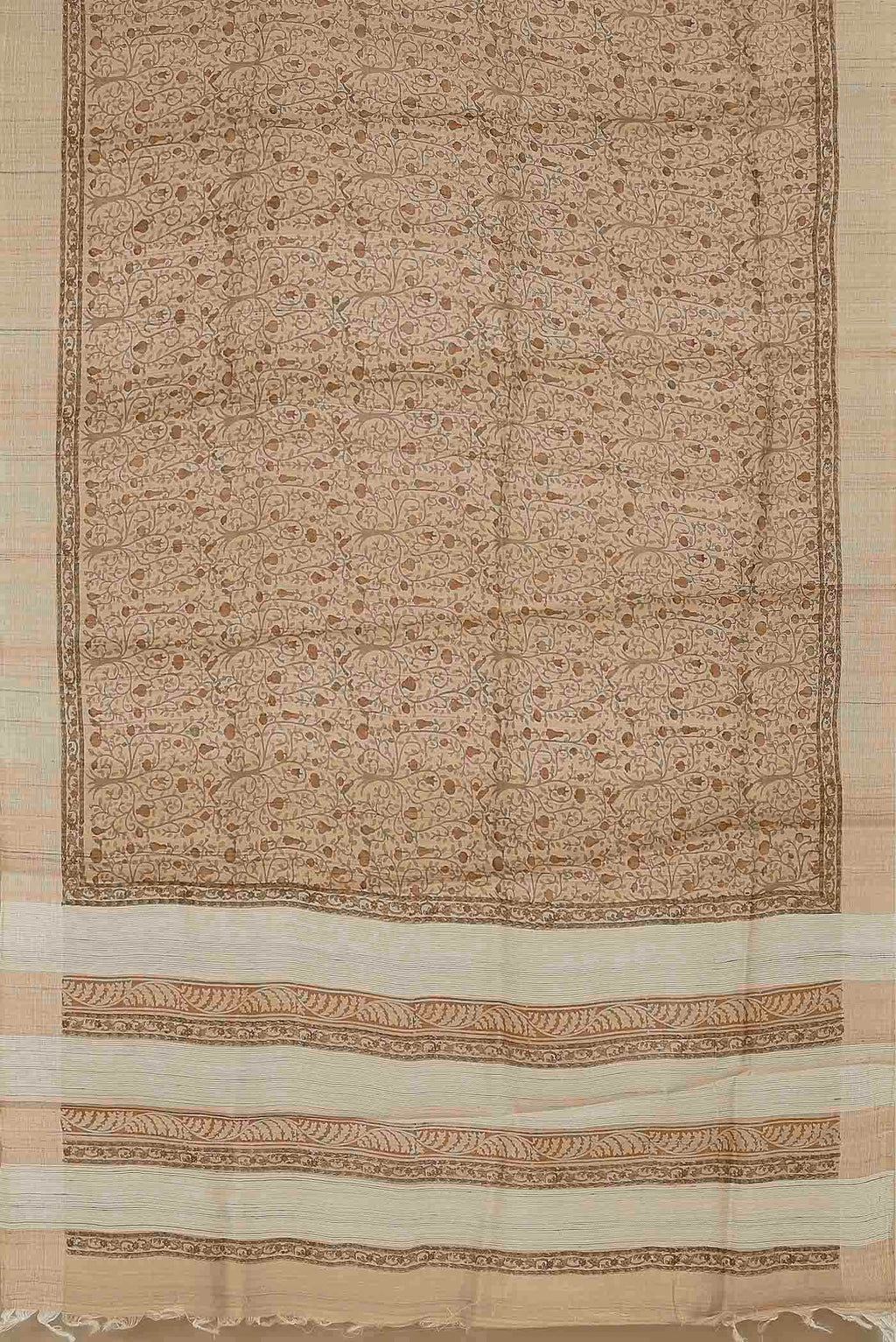 Beige Tussar Silk Saree