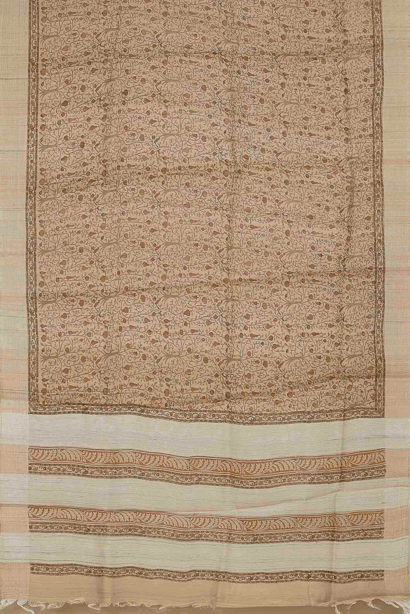 Beige Tussar Silk Saree