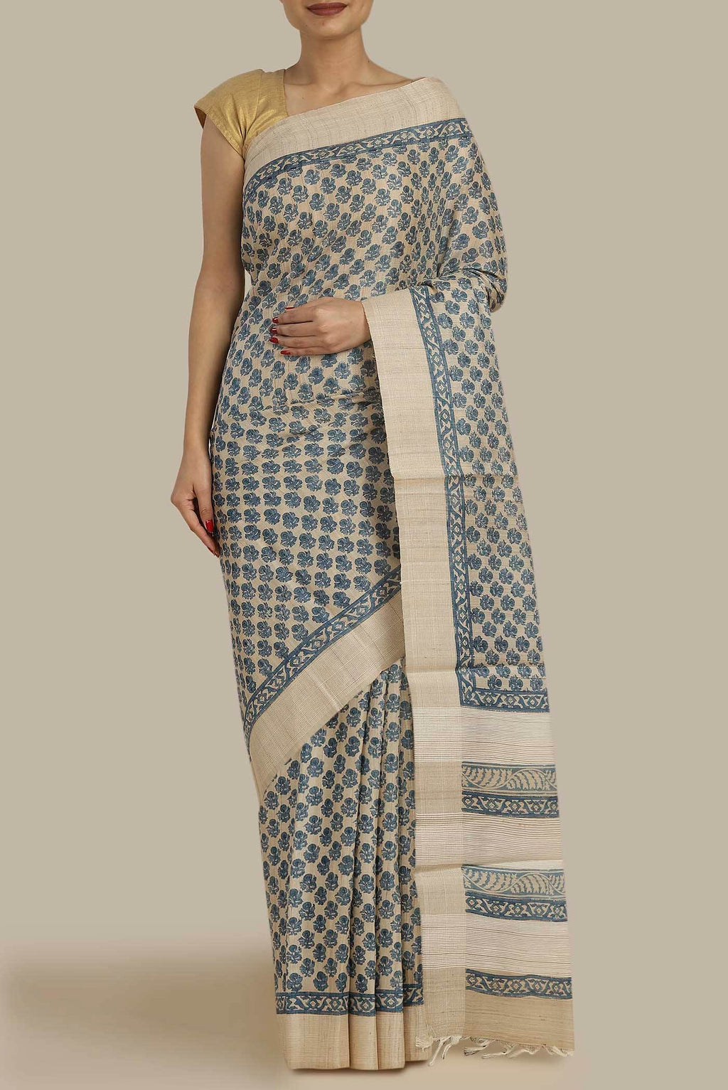 Beige Bhagalpuri Tussar Silk Saree