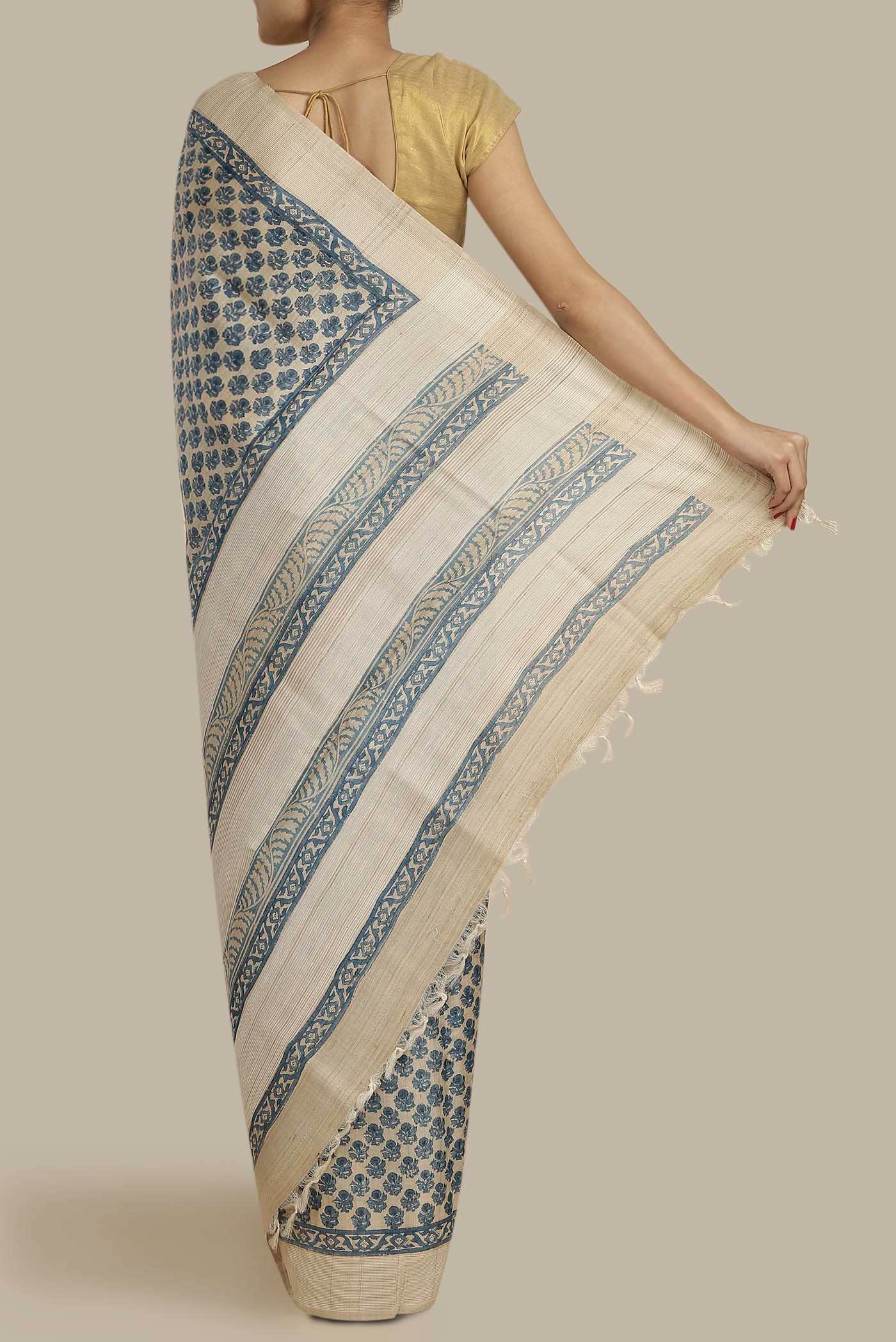 Beige Bhagalpuri Tussar Silk Saree