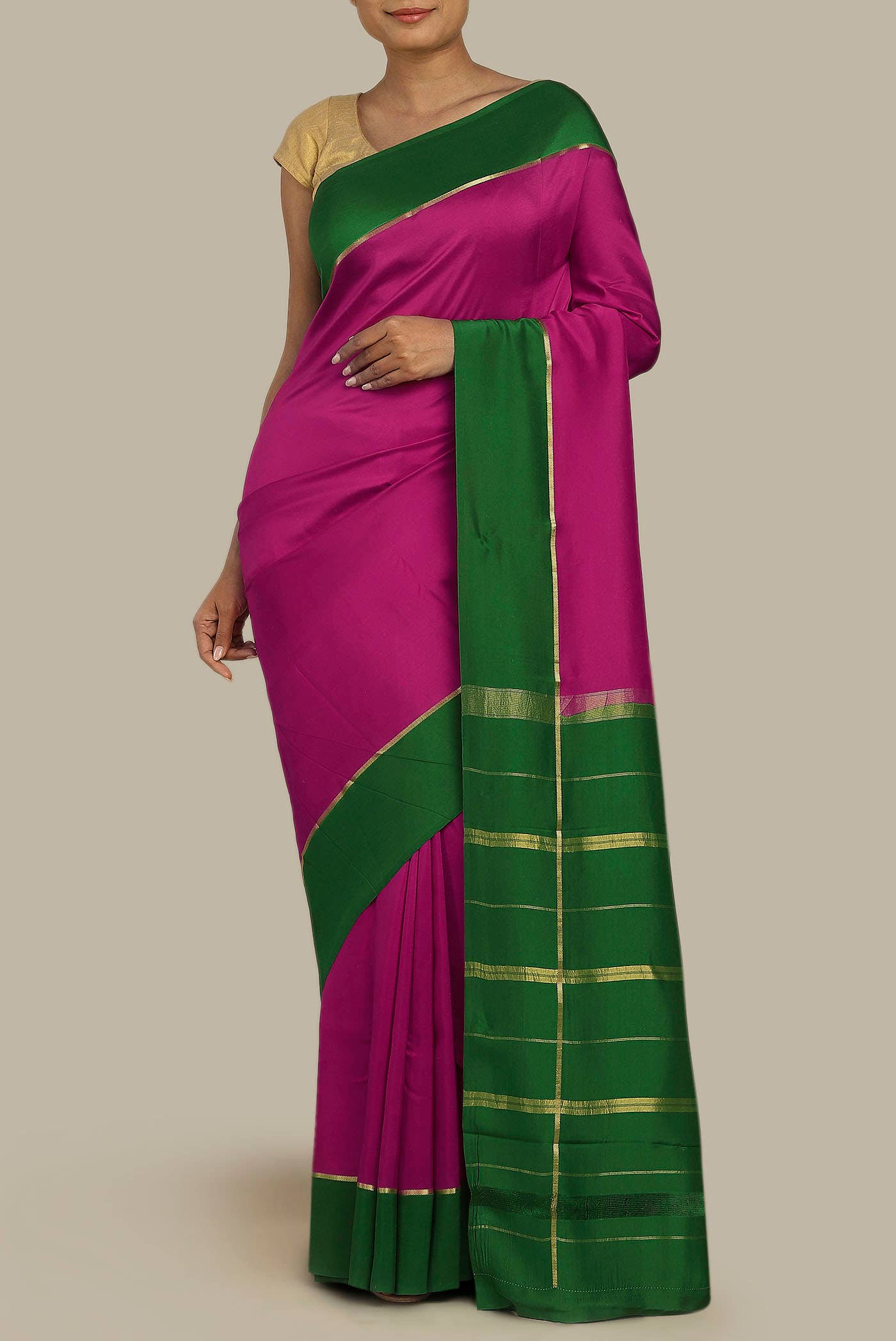 Pure Silk Pure Zari Pink Mysore Crepe Saree