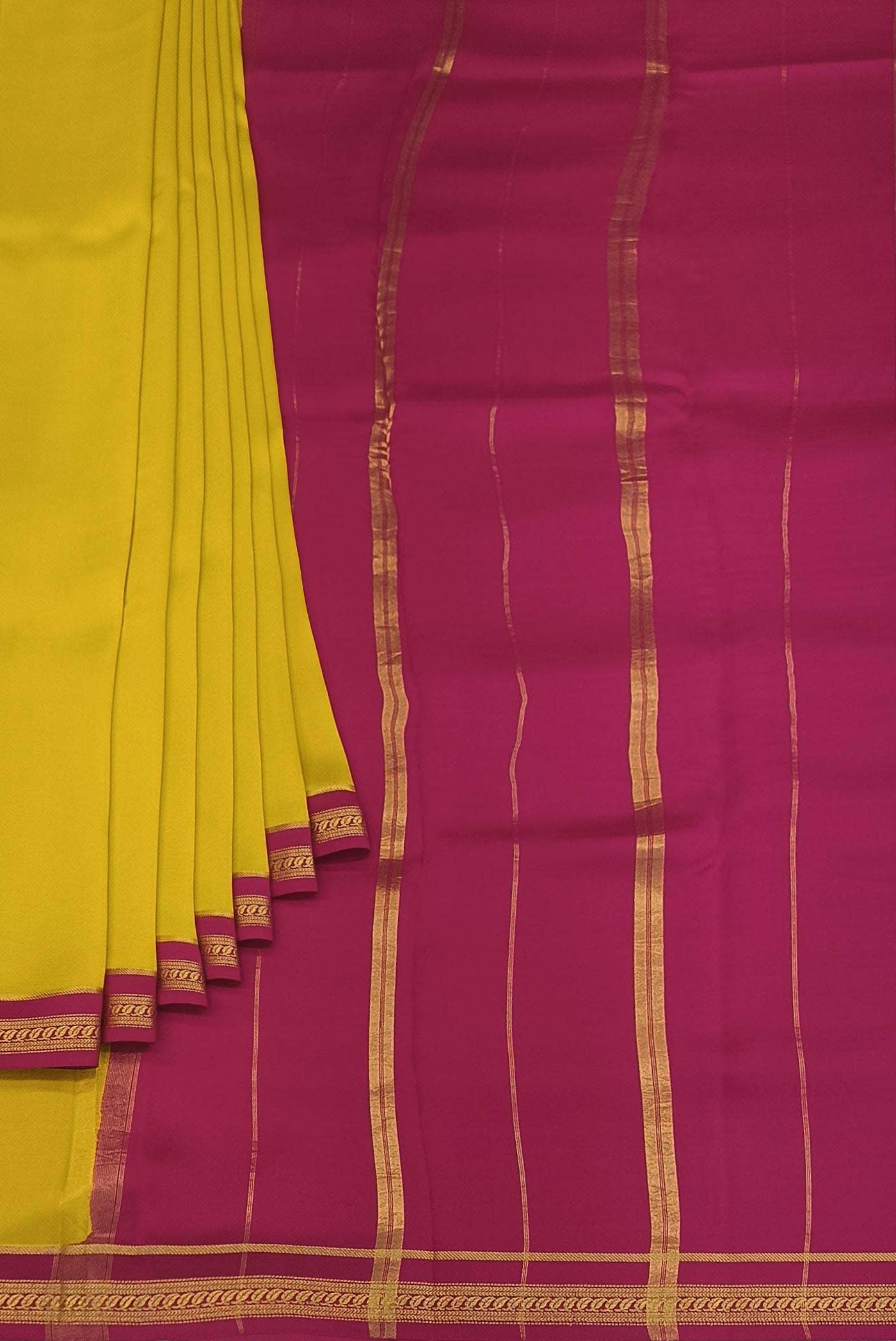 Pure Silk Pure Zari Yellow Mysore Crepe Saree
