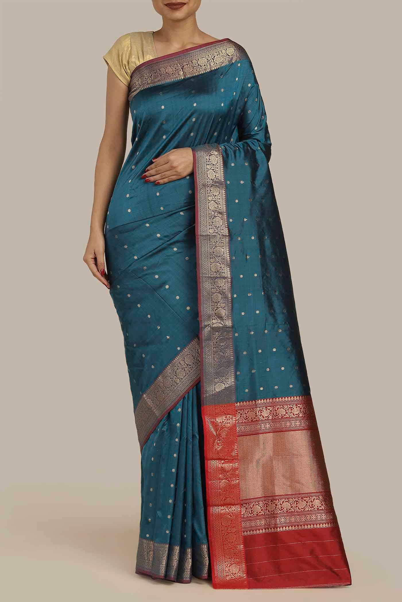 Blue Dual Tone Banarasi Katan Silk Saree