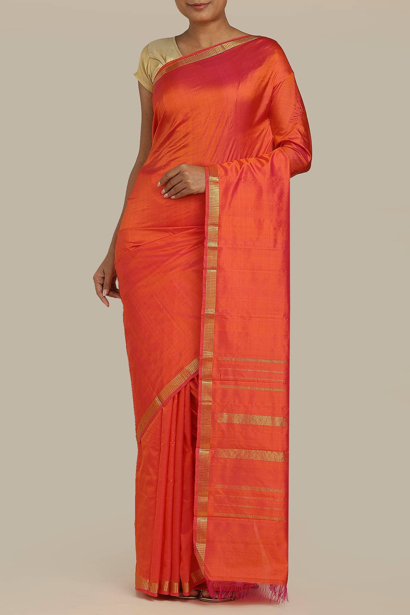 Orange Kanchipuram Silk Saree