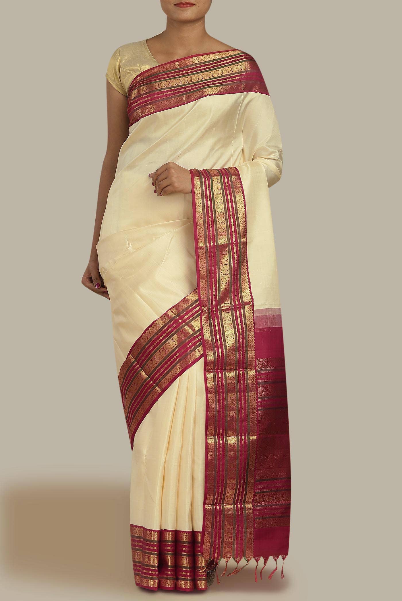 Cream Kanchipuram Silk Saree