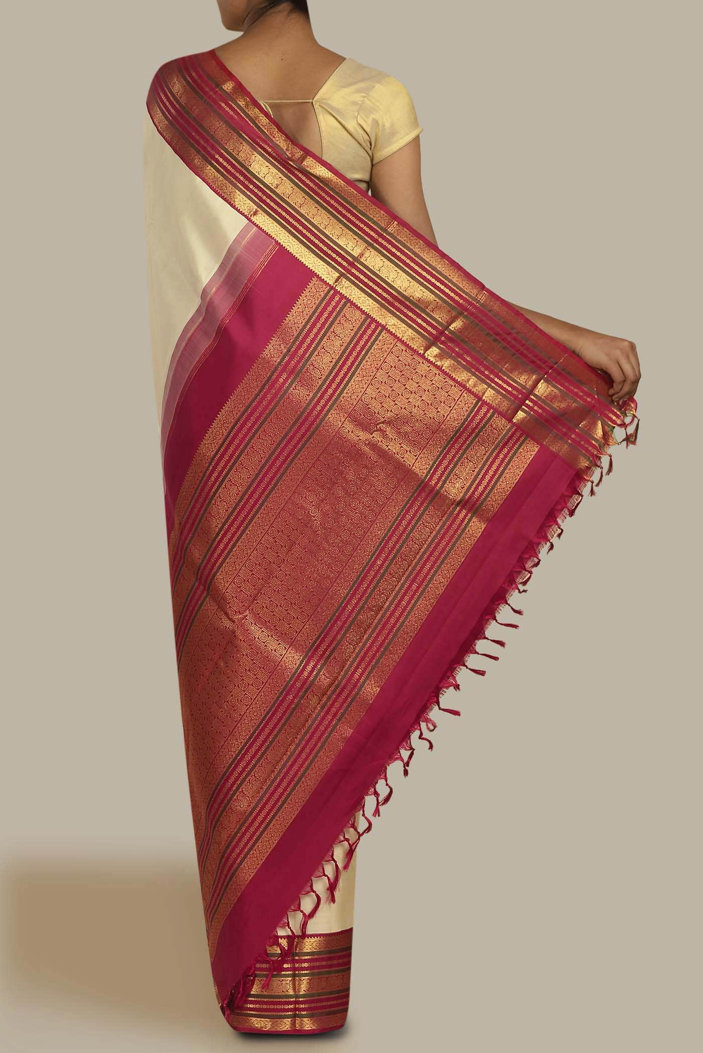 Cream Kanchipuram Silk Saree