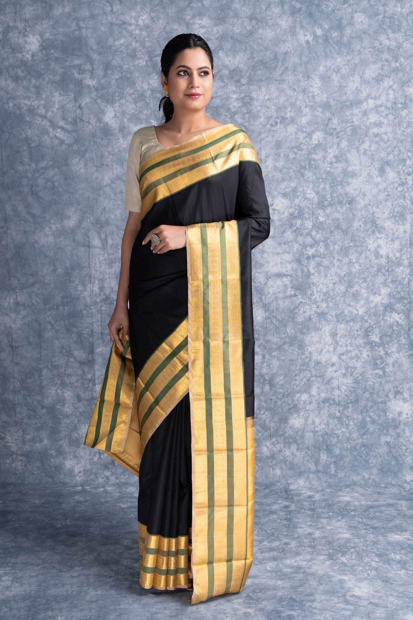 Pure Silk Pure Zari Black Kanchipuram Saree