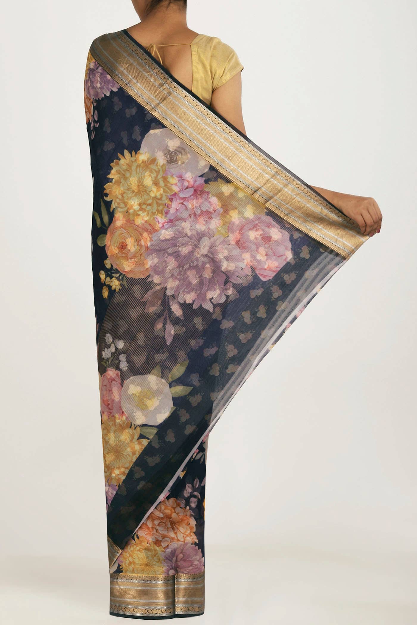 Navy Blue Organza Silk Saree