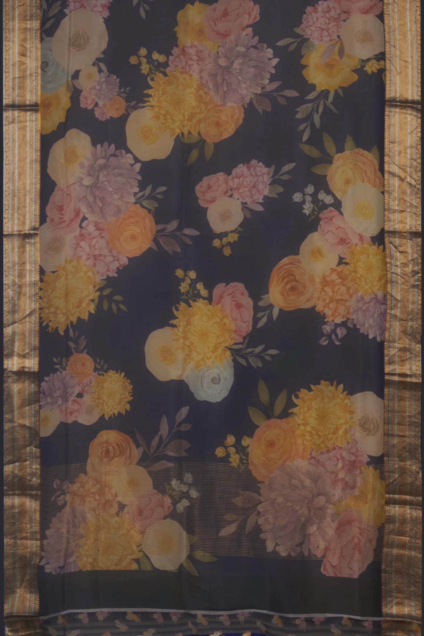 Navy Blue Organza Silk Saree