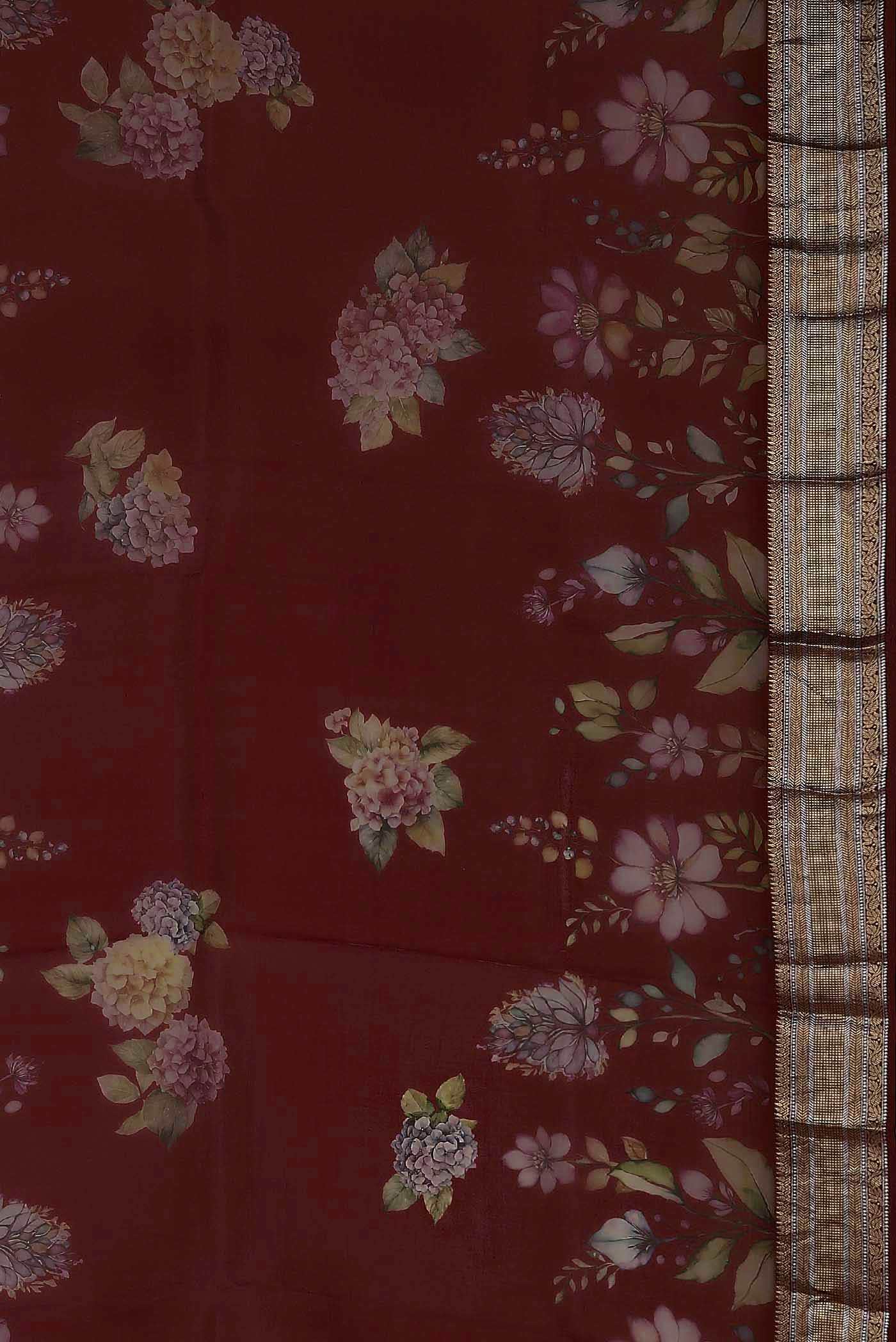 Rust Organza Silk Saree
