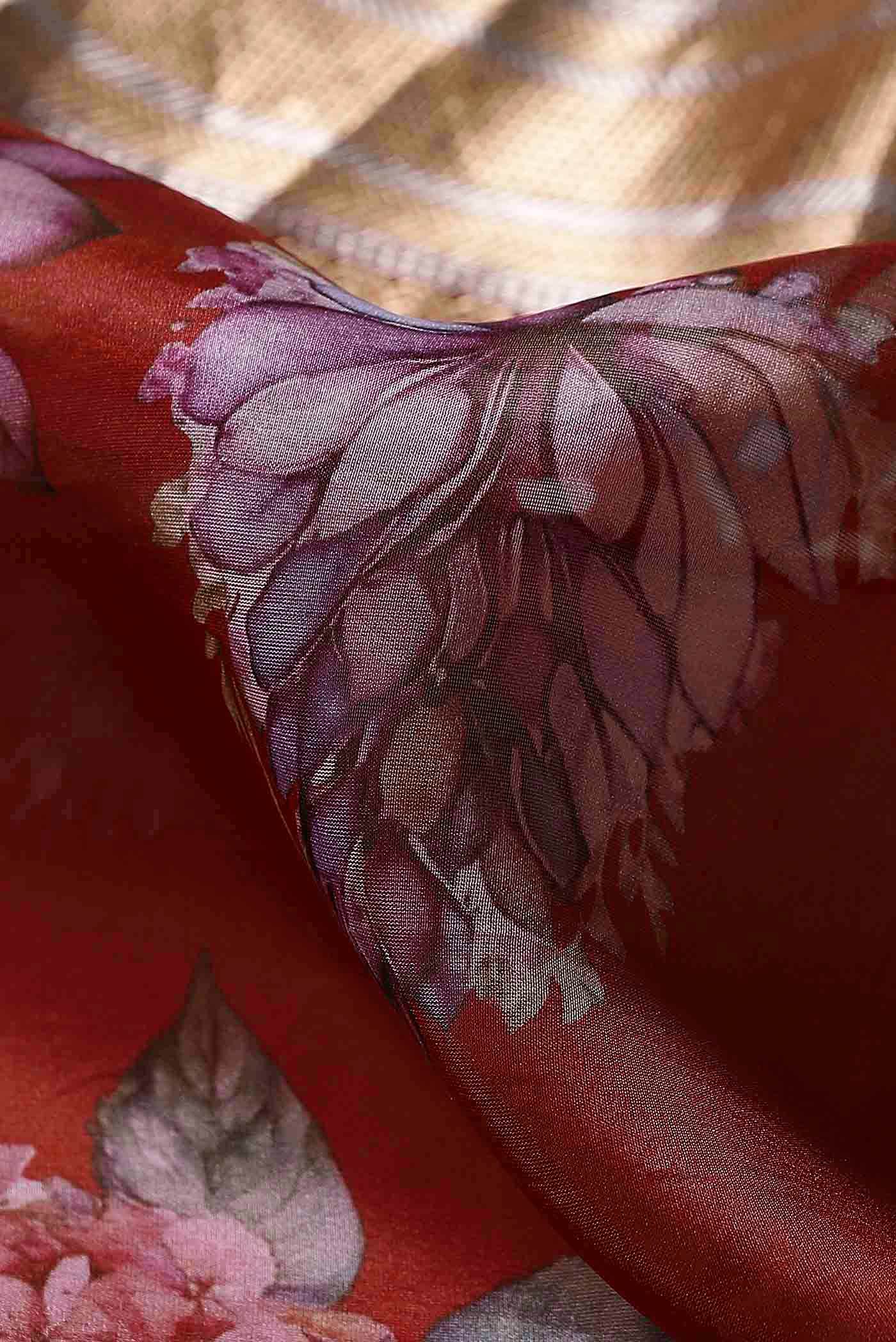 Rust Organza Silk Saree