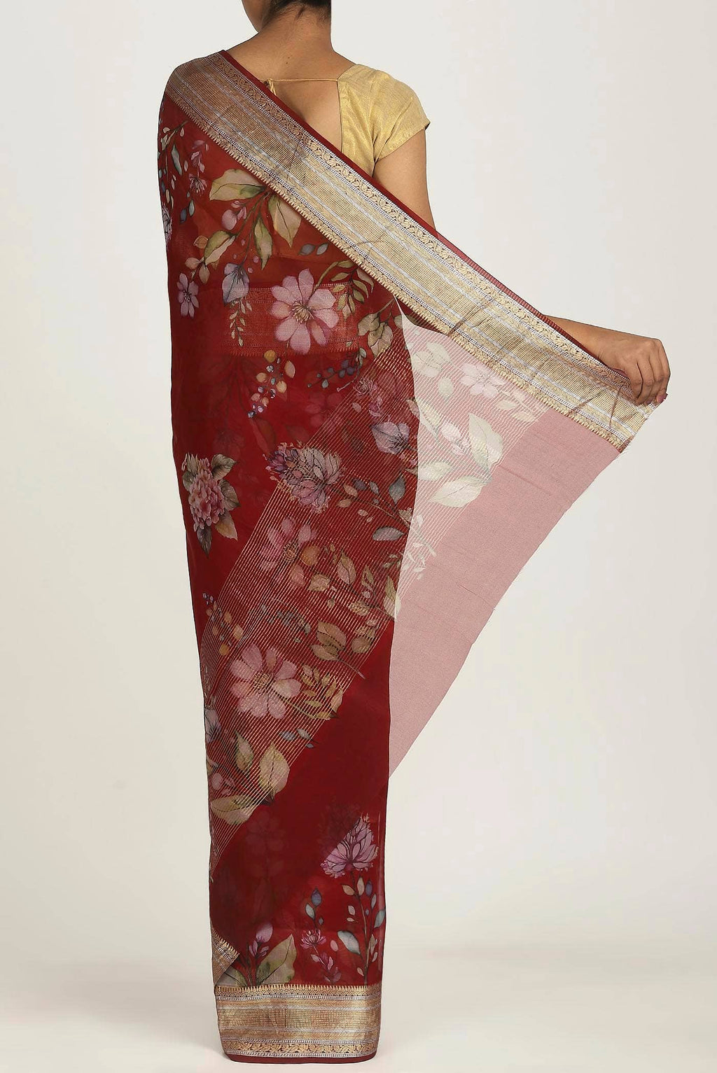 Rust Organza Silk Saree