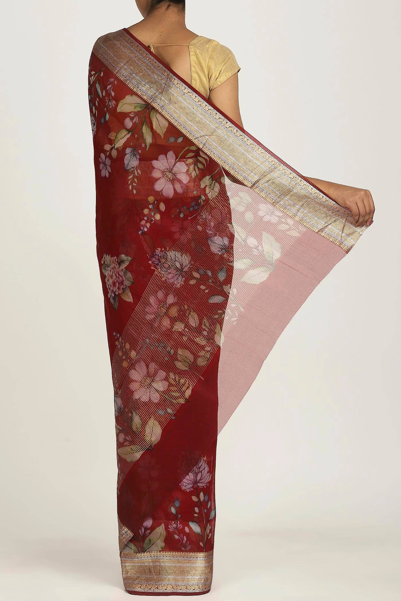 Rust Organza Silk Saree