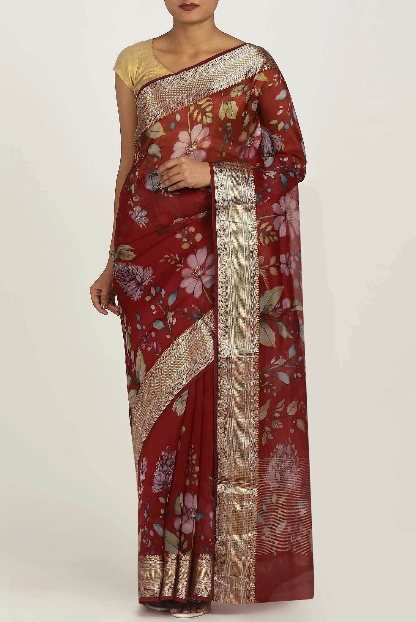 Rust Organza Silk Saree