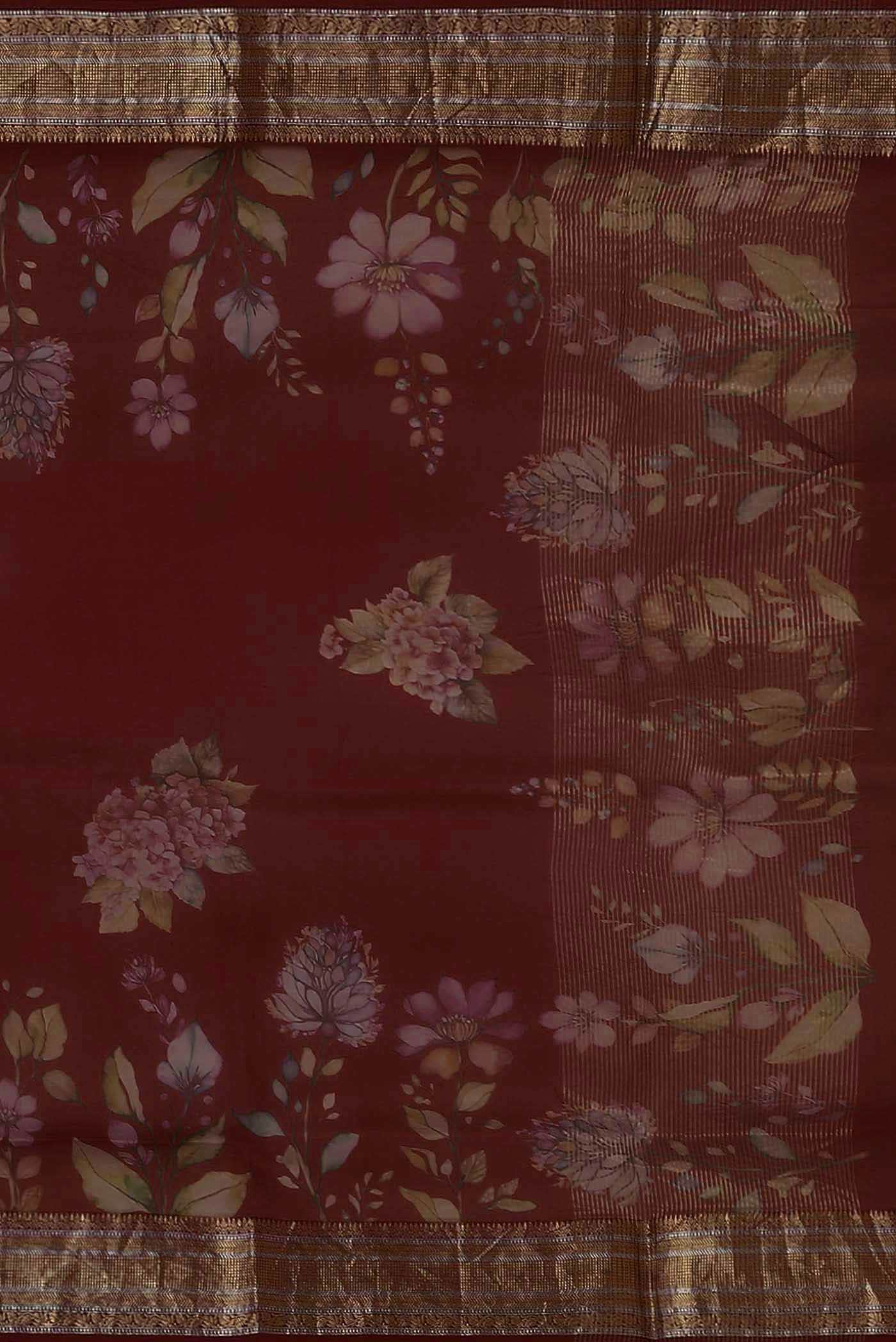 Rust Organza Silk Saree