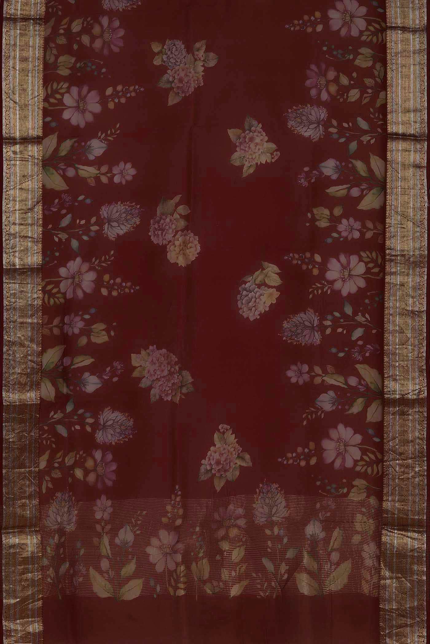 Rust Organza Silk Saree