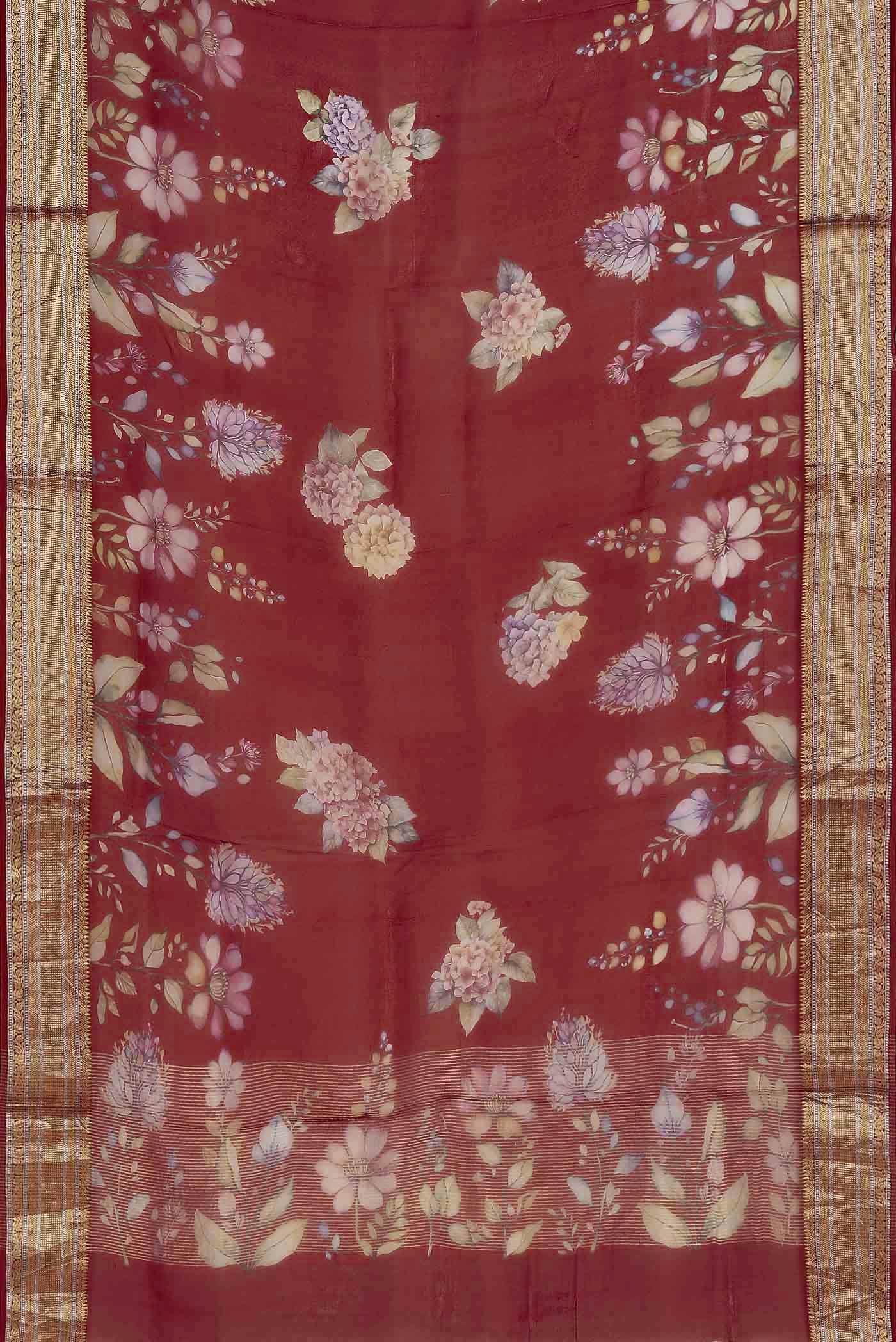 Rust Organza Silk Saree
