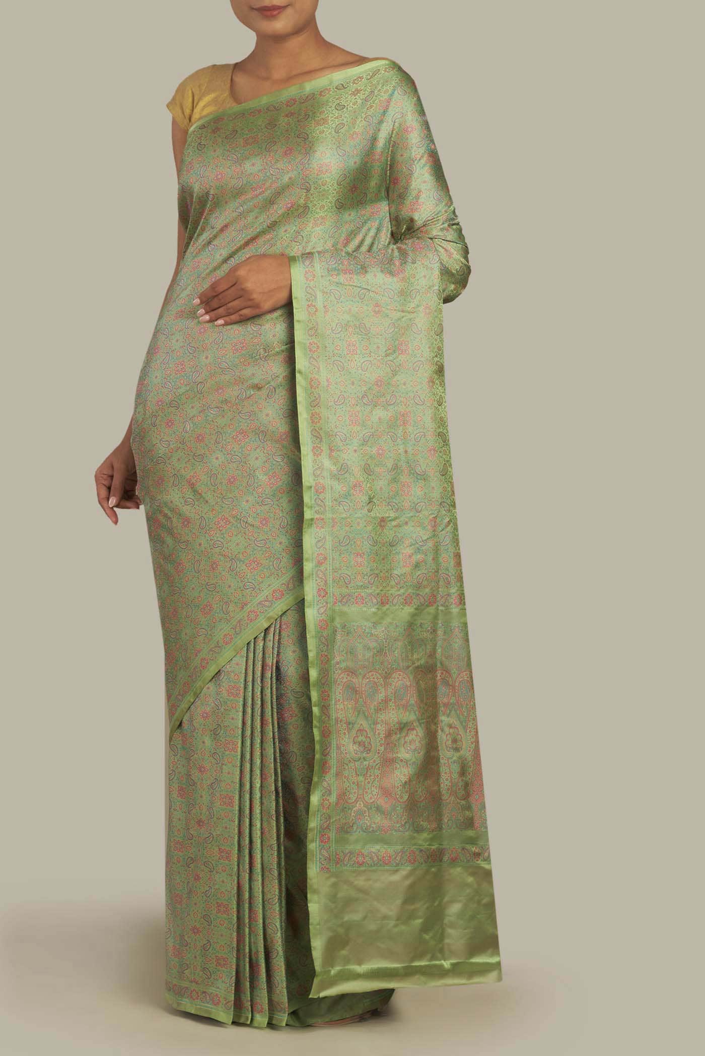 Green Banarasi Tanchoi Silk Saree